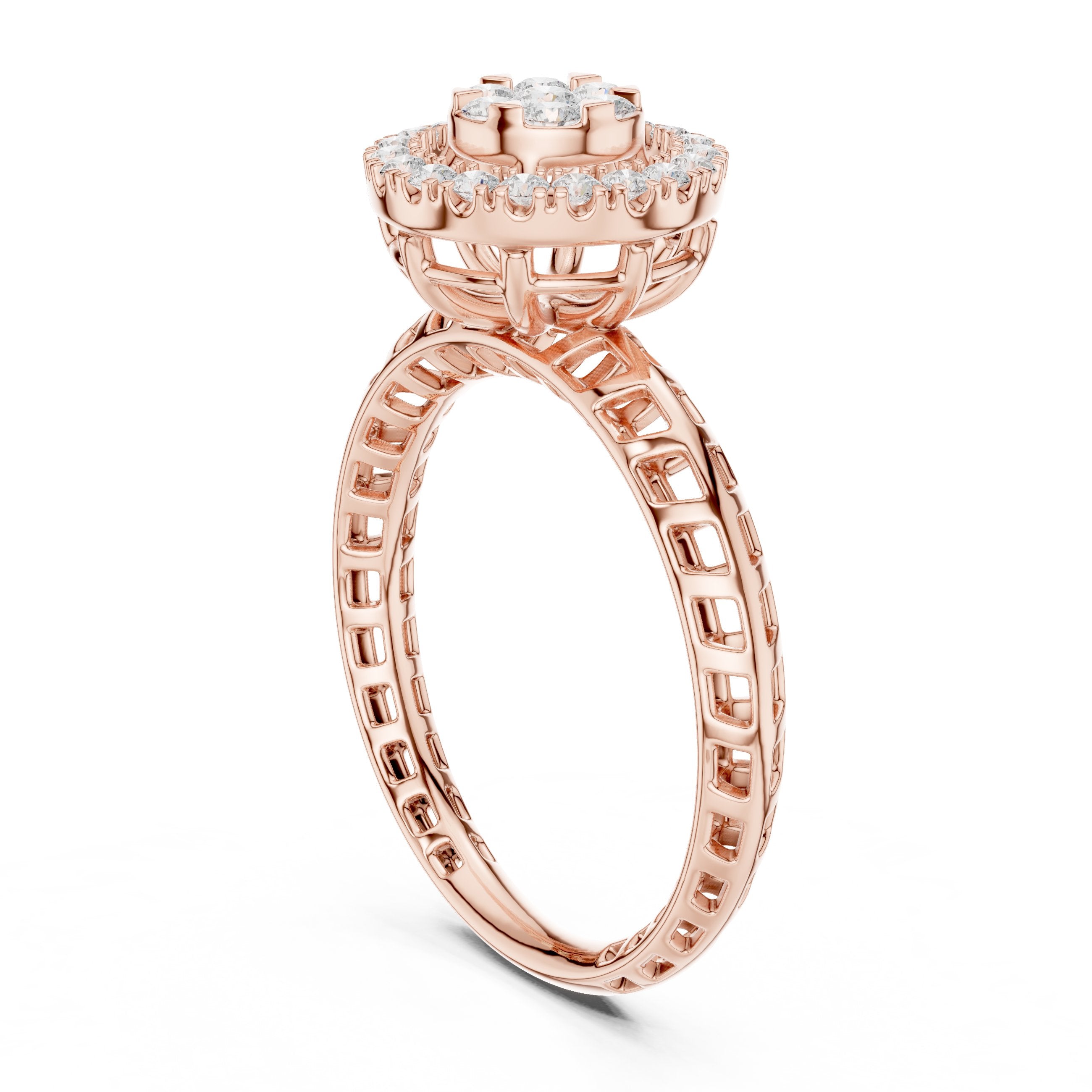 Round Diamond Cluster Halo Engagement Ring in Rose Gold - VYKA Diamonds