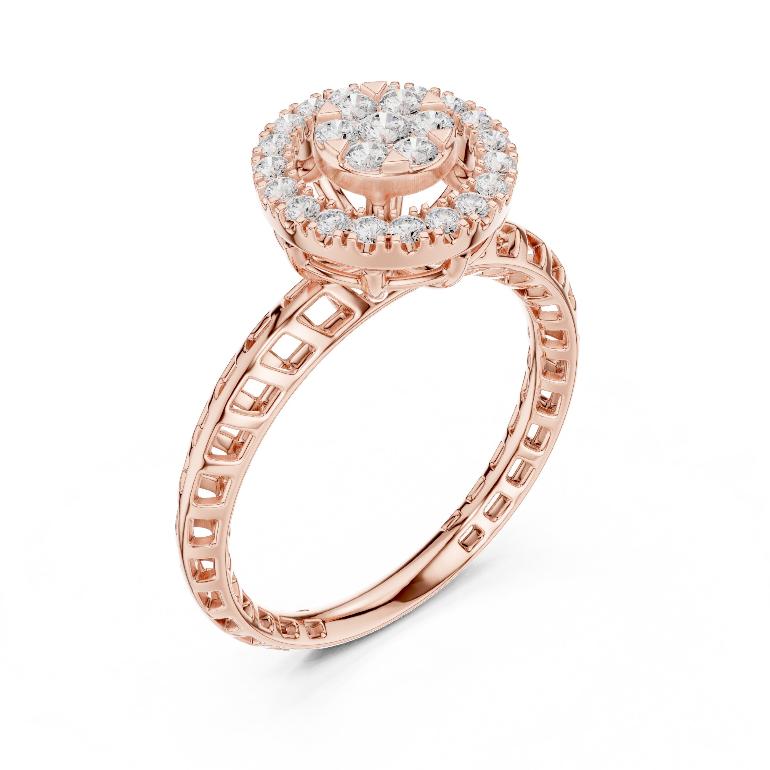 Round Diamond Cluster Halo Engagement Ring in Rose Gold - VYKA Diamonds
