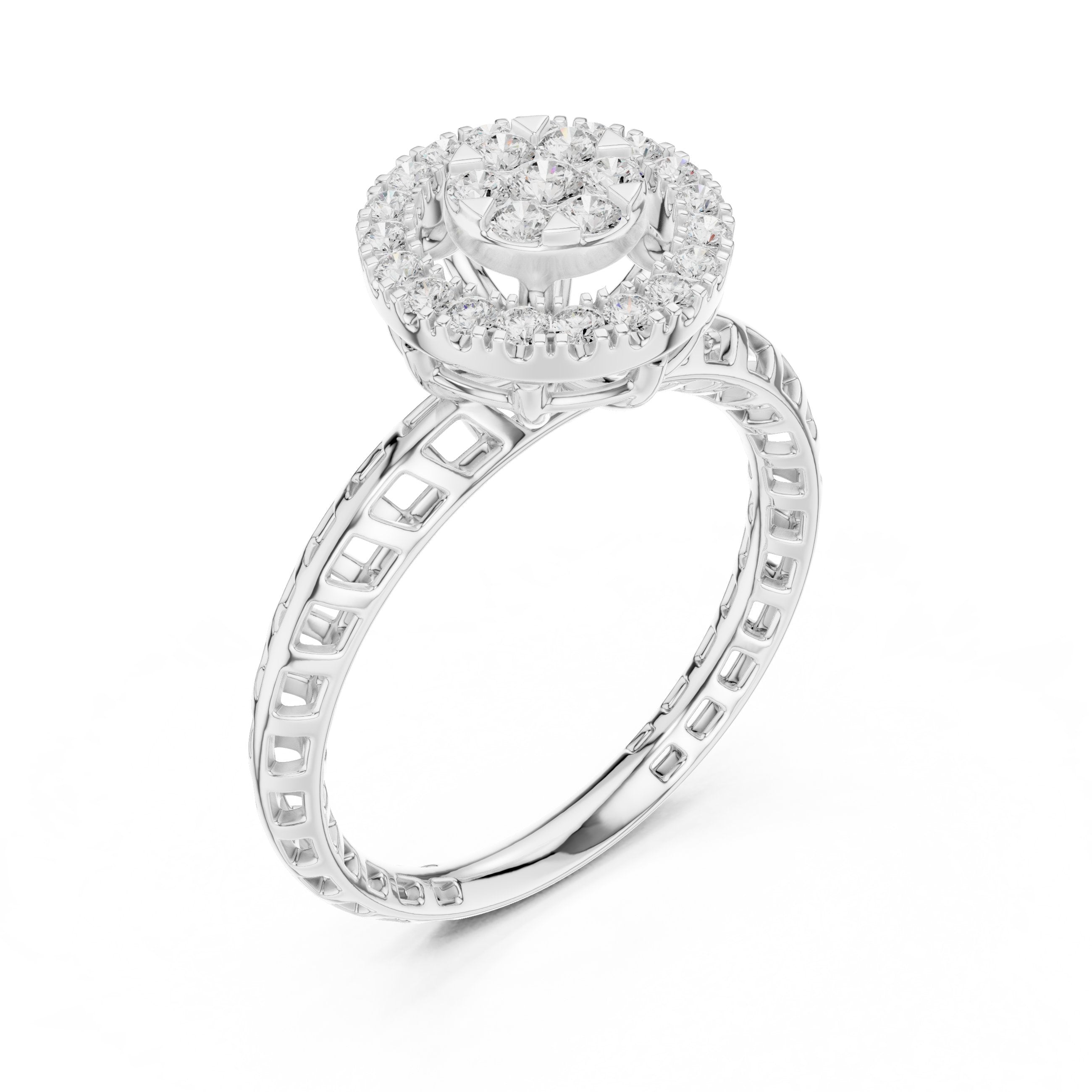 Round Diamond Cluster Halo Engagement Ring in White Gold - VYKA Diamonds