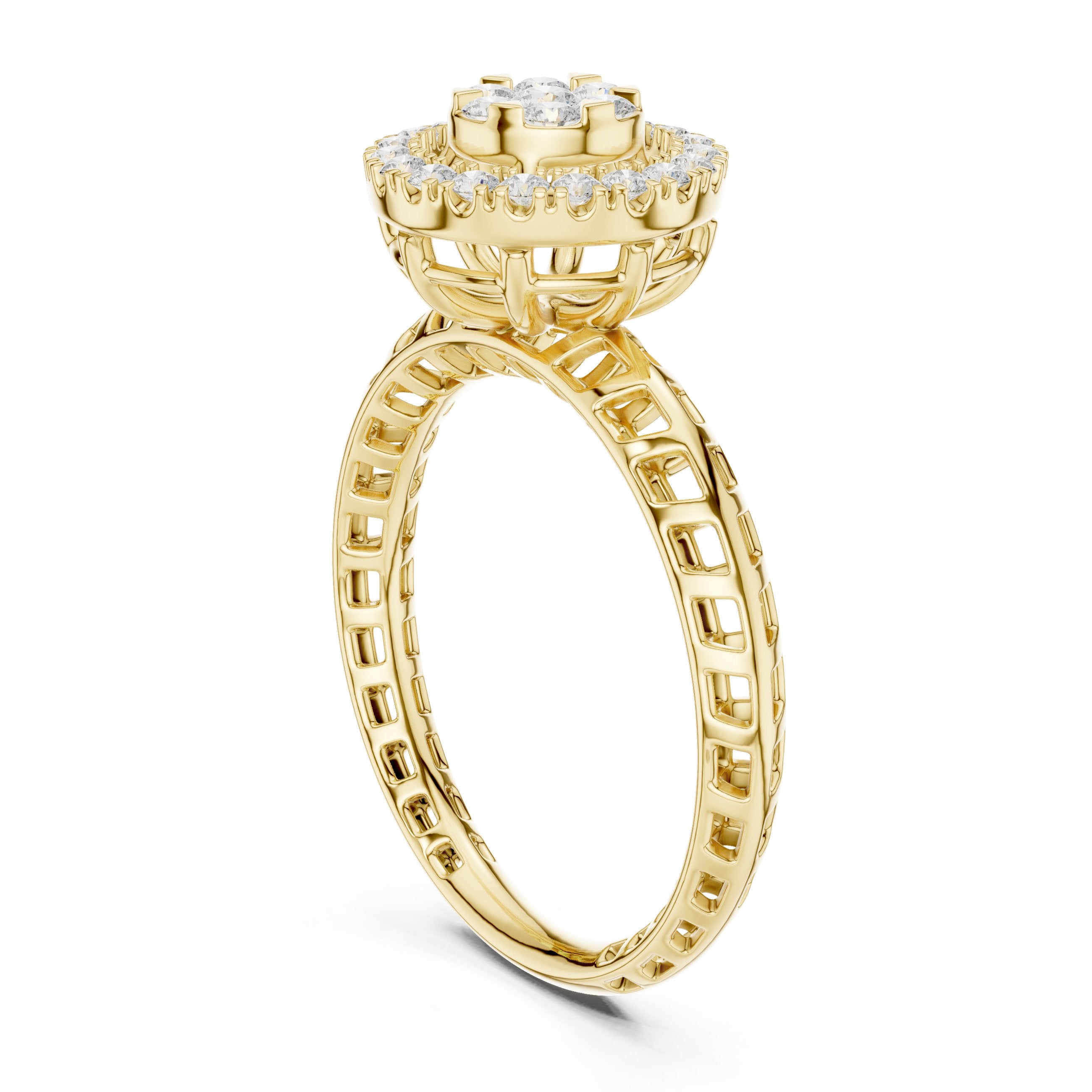 Round Diamond Cluster Halo Engagement Ring in Yellow Gold - VYKA Diamonds