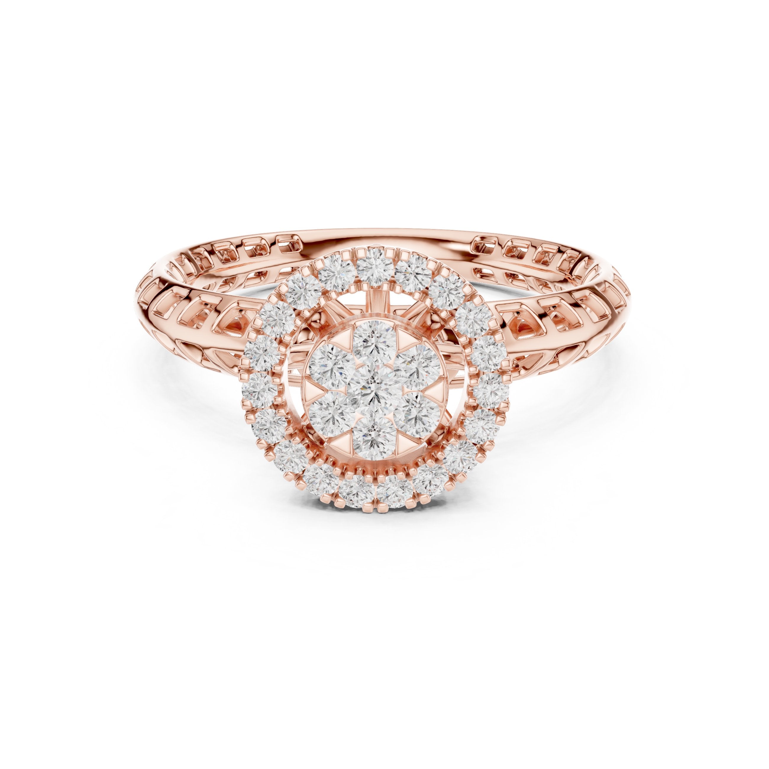 Round Diamond Cluster Halo Engagement Ring in Rose Gold - VYKA Diamonds