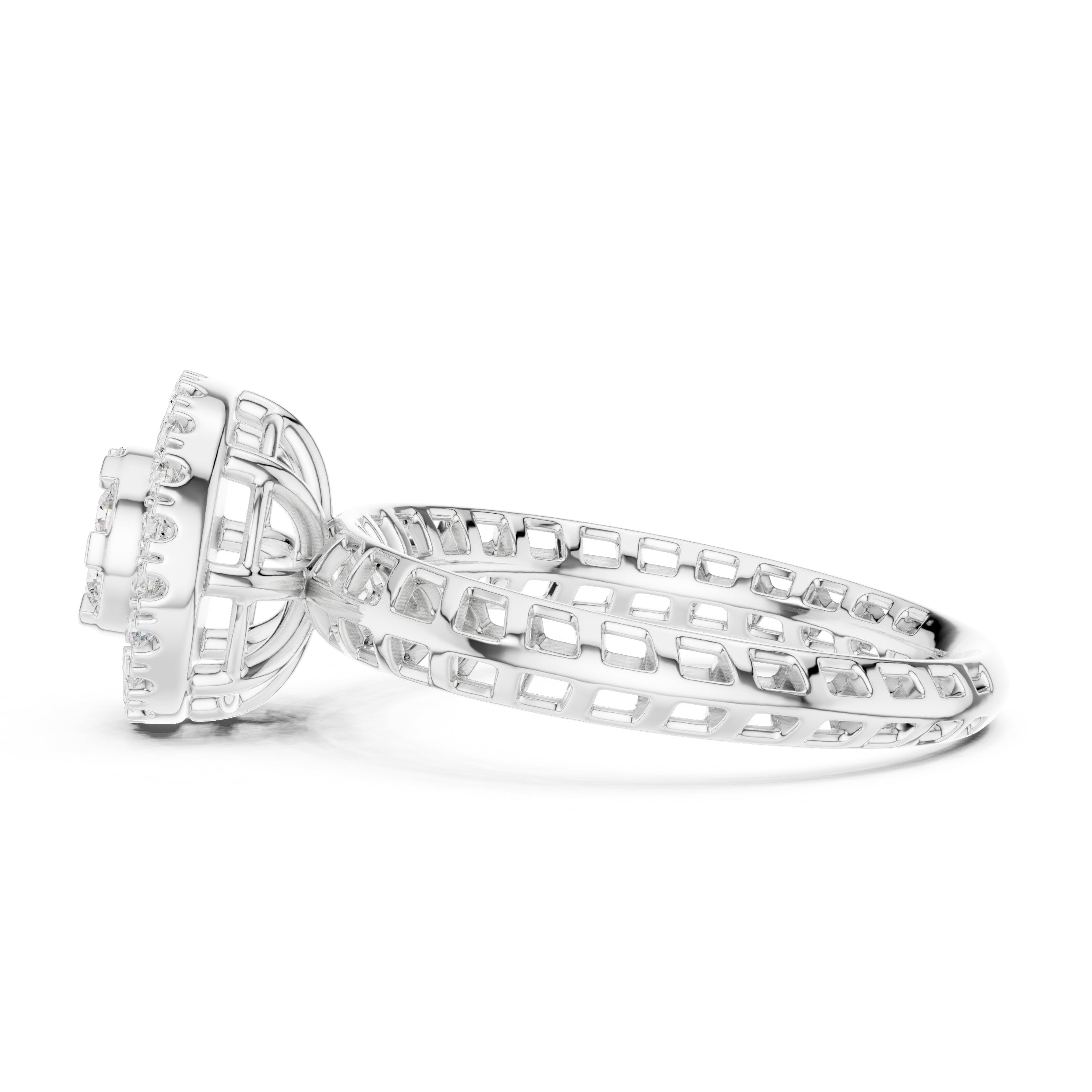 Round Diamond Cluster Halo Engagement Ring in White Gold - VYKA Diamonds