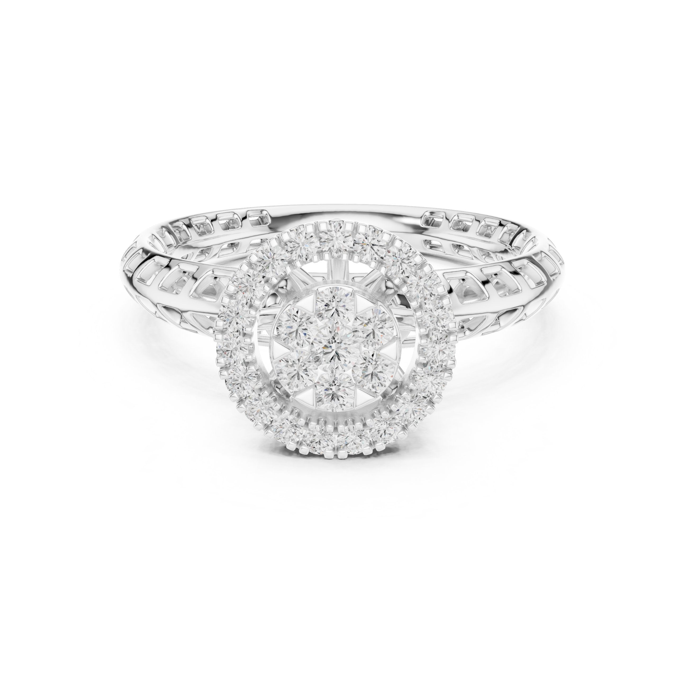 Round Diamond Cluster Halo Engagement Ring in White Gold - VYKA Diamonds