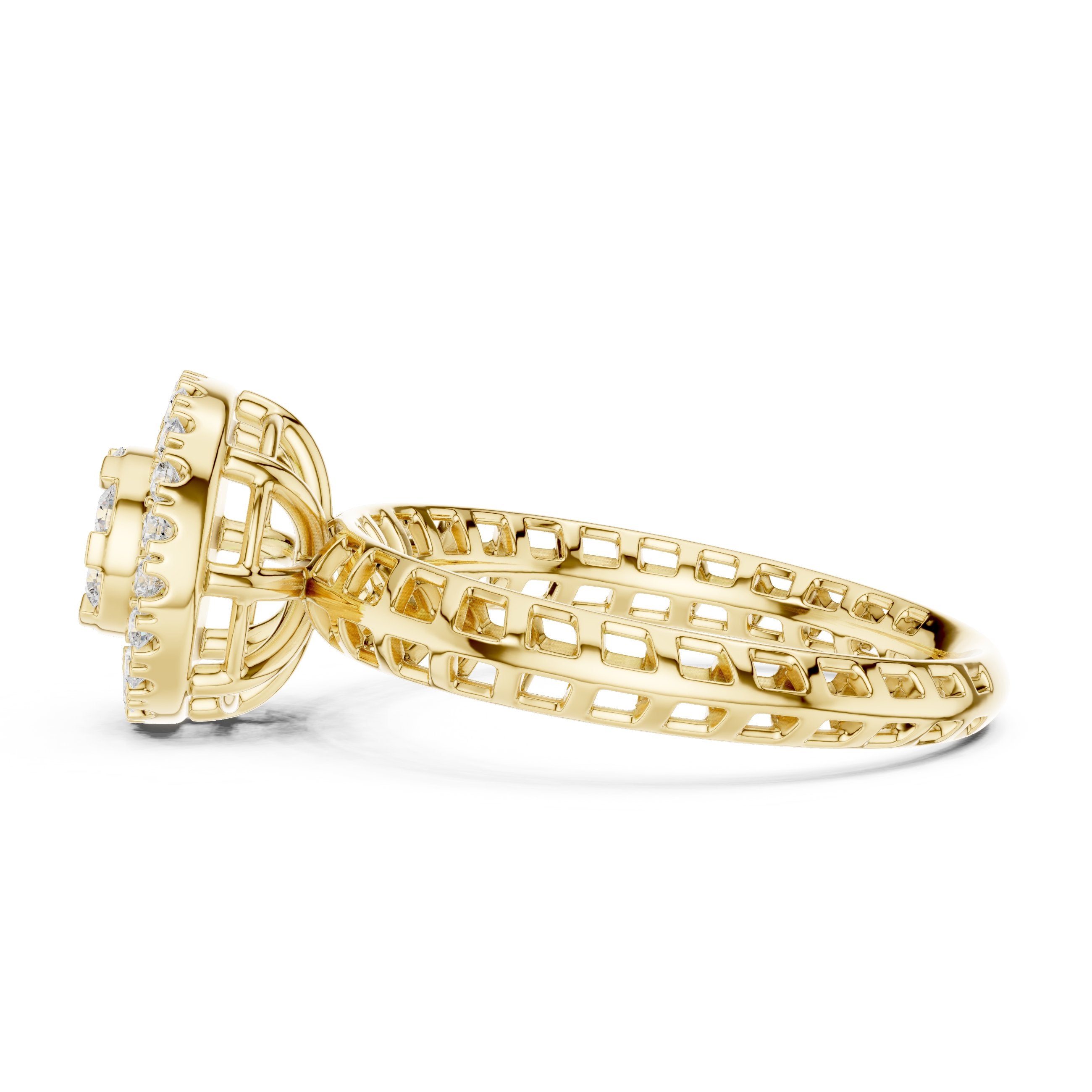 Round Diamond Cluster Halo Engagement Ring in Yellow Gold - VYKA Diamonds