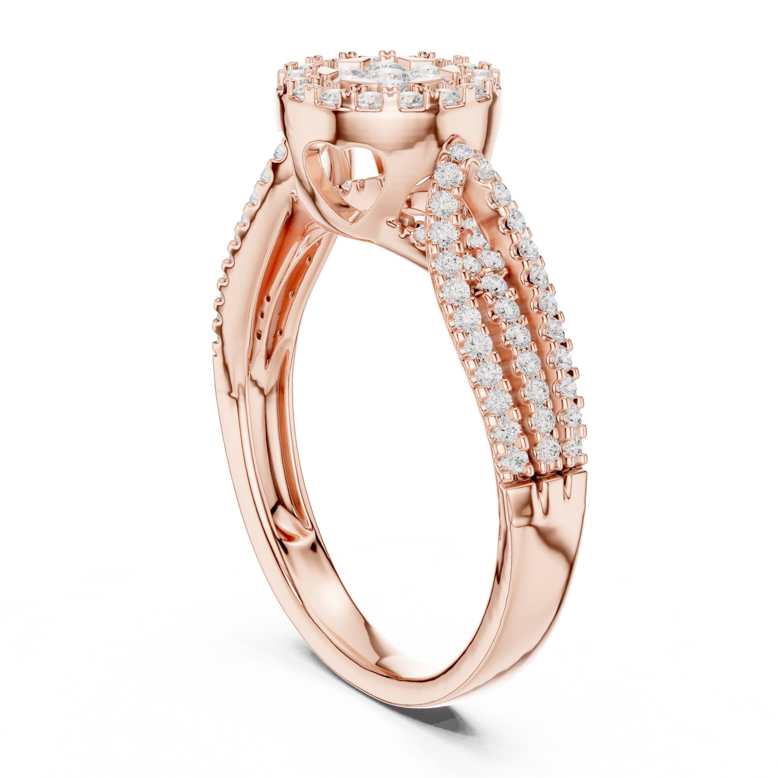 Round Diamond Floral Cluster Engagement Ring with Leaf Shoulders in Rose Gold - VYKA Diamonds