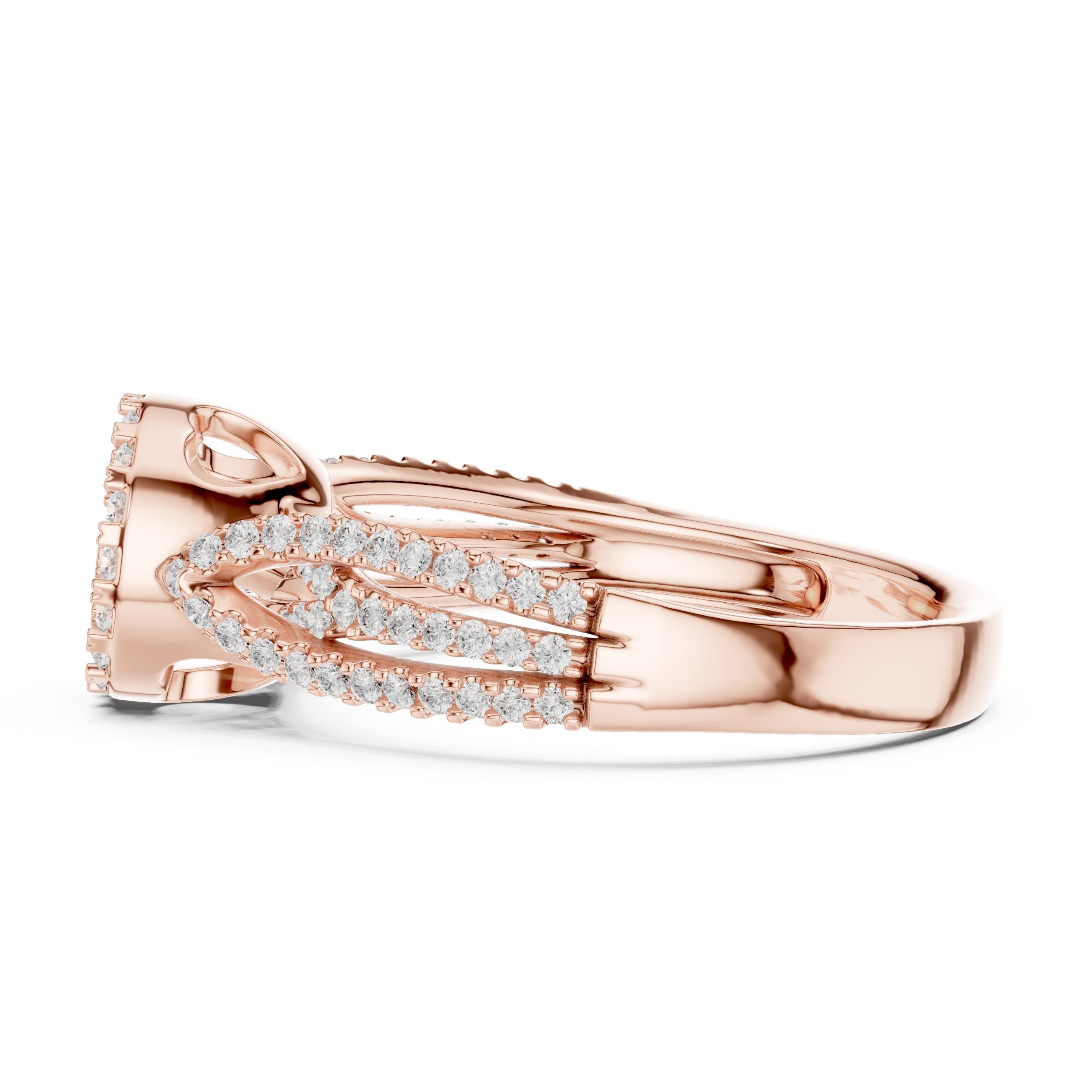 Round Diamond Floral Cluster Engagement Ring with Leaf Shoulders in Rose Gold - VYKA Diamonds