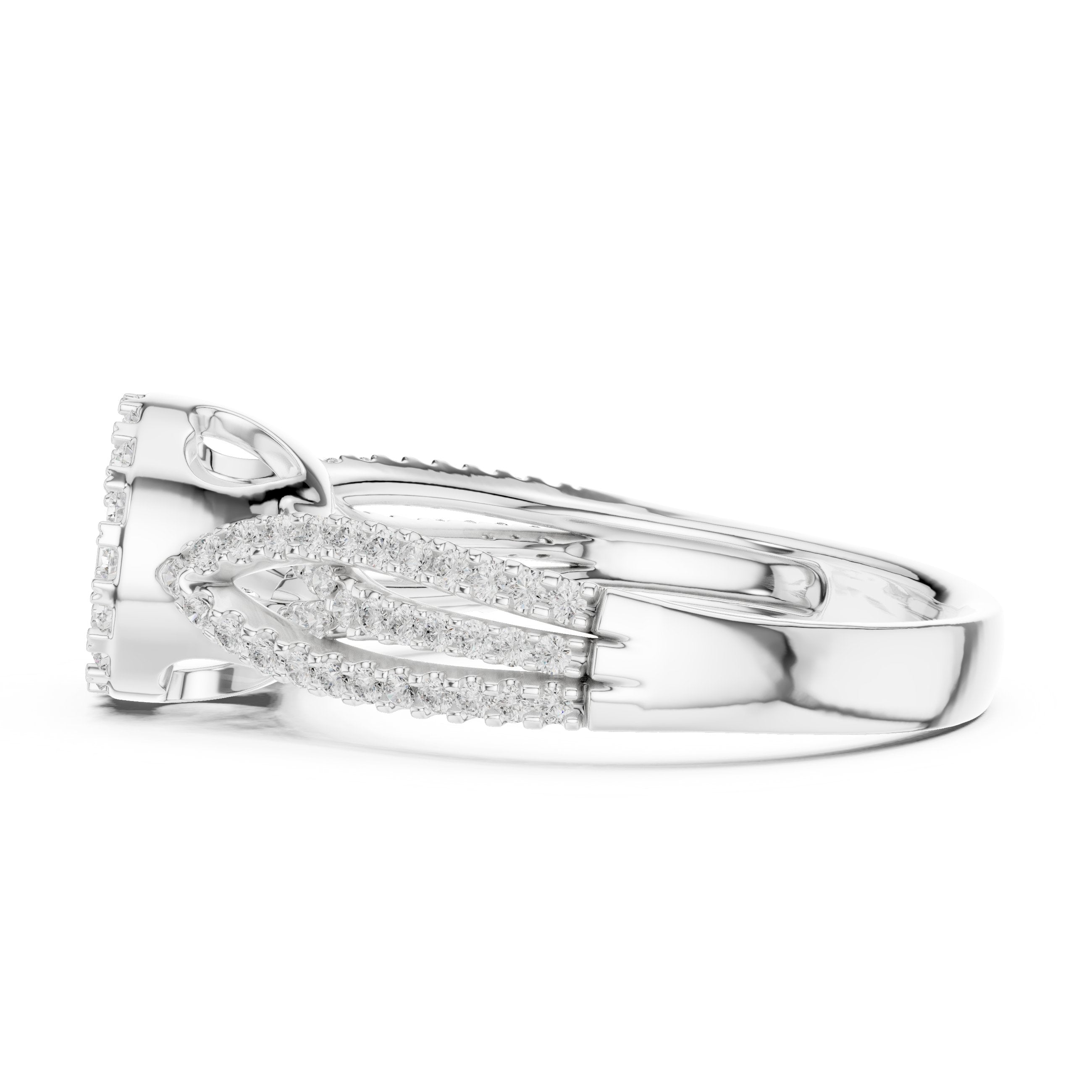 Round Diamond Floral Cluster Engagement Ring with Leaf Shoulders in White Gold - VYKA Diamonds