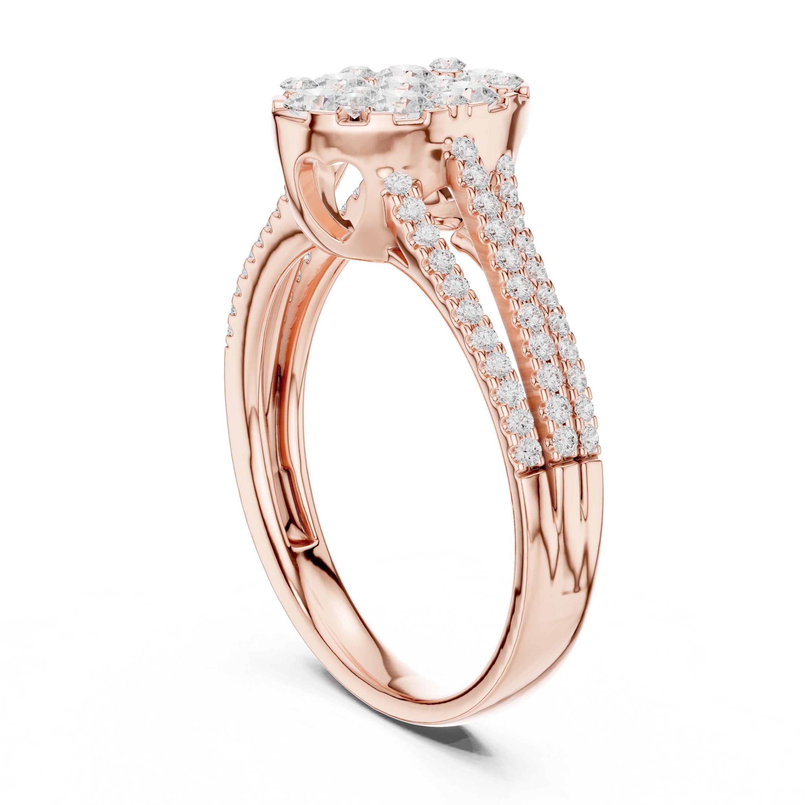 Round Diamond Oval Cluster Engagement Ring with Split Shank Pavé Band in Rose Gold - VYKA Diamonds
