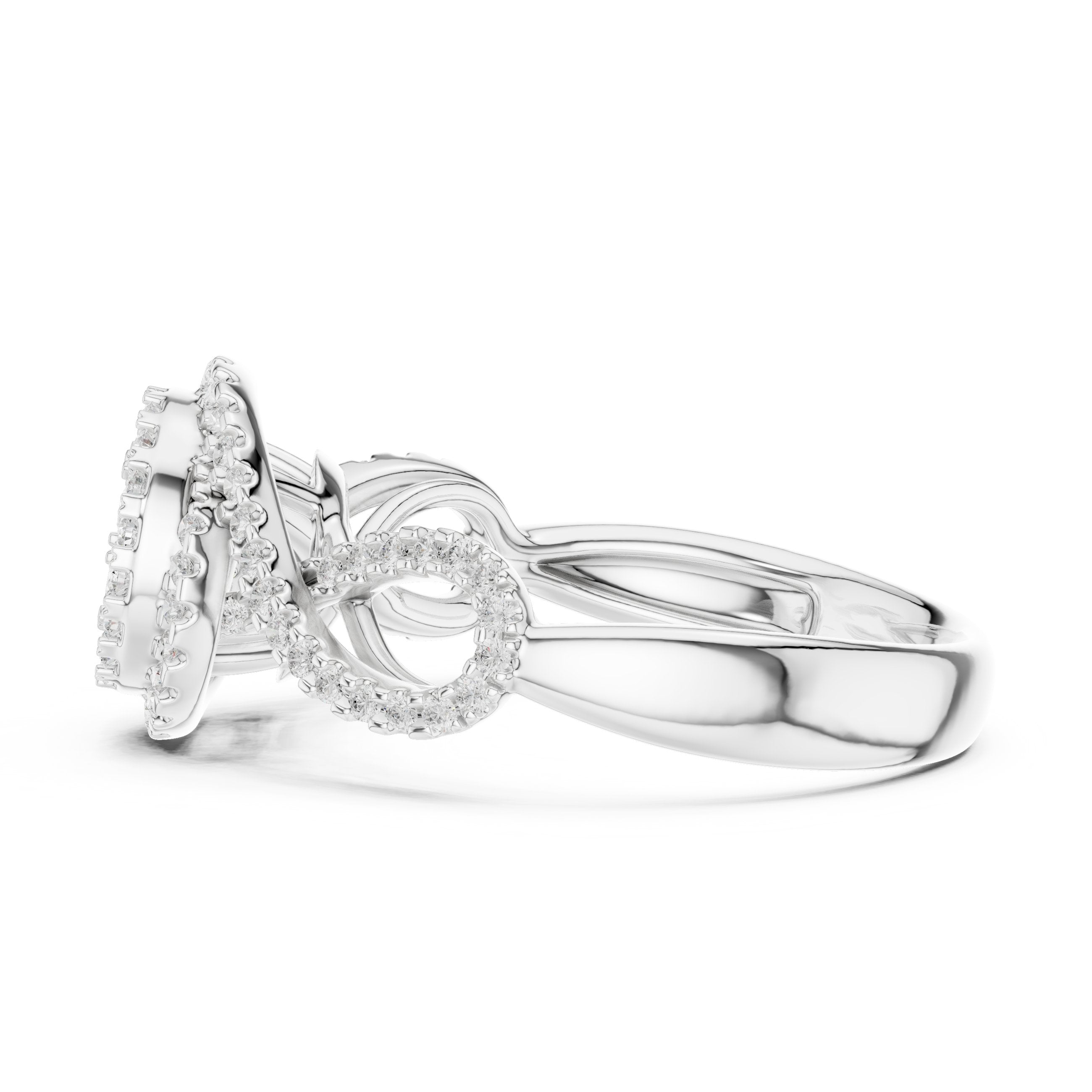 Round Diamond Cluster Double Halo Engagement Ring with Twisted Pavé Band in White Gold - VYKA Diamonds