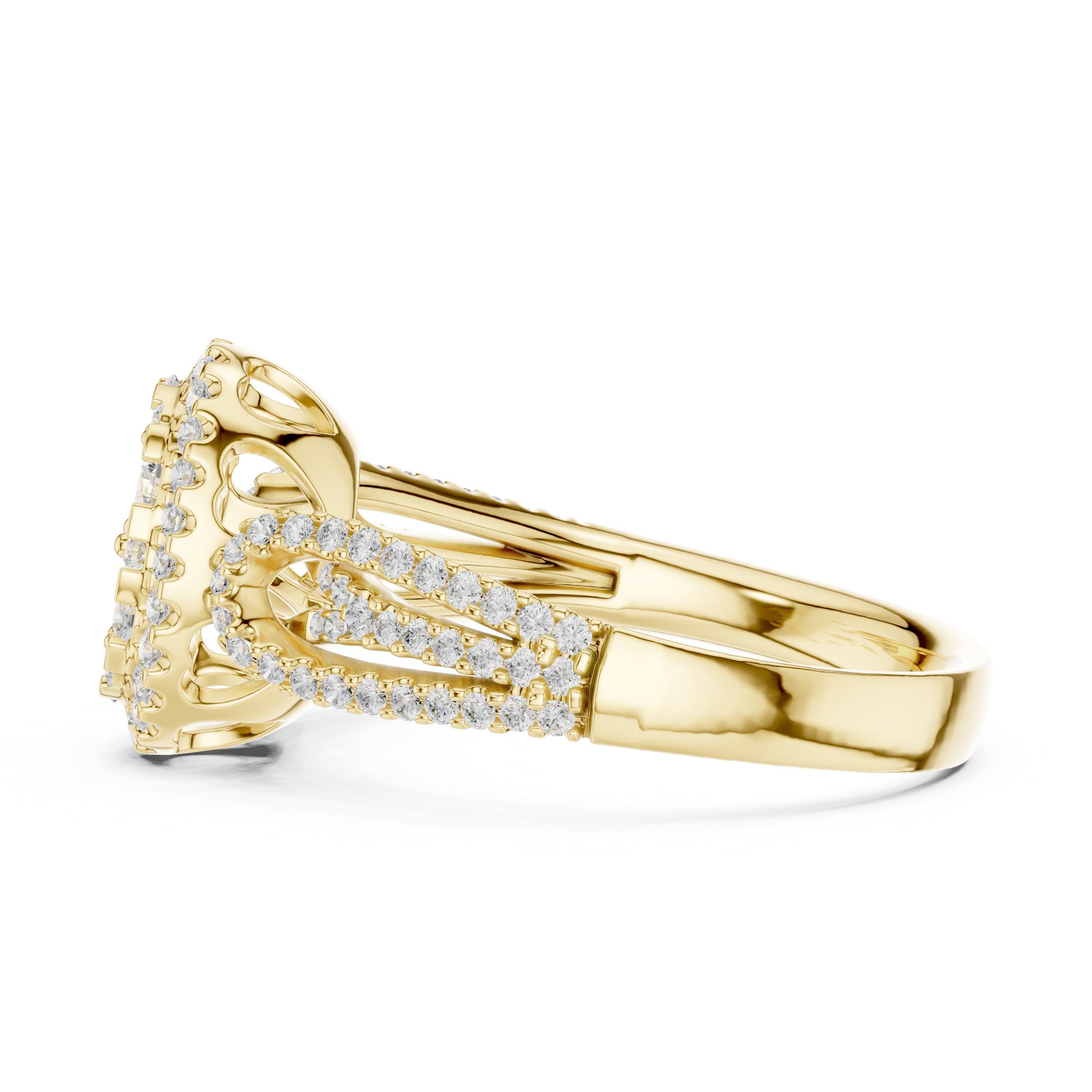Round Diamond Constellation Oval Cluster Engagement Ring with Split Shank Pavé Band in Yellow Gold - VYKA Diamonds