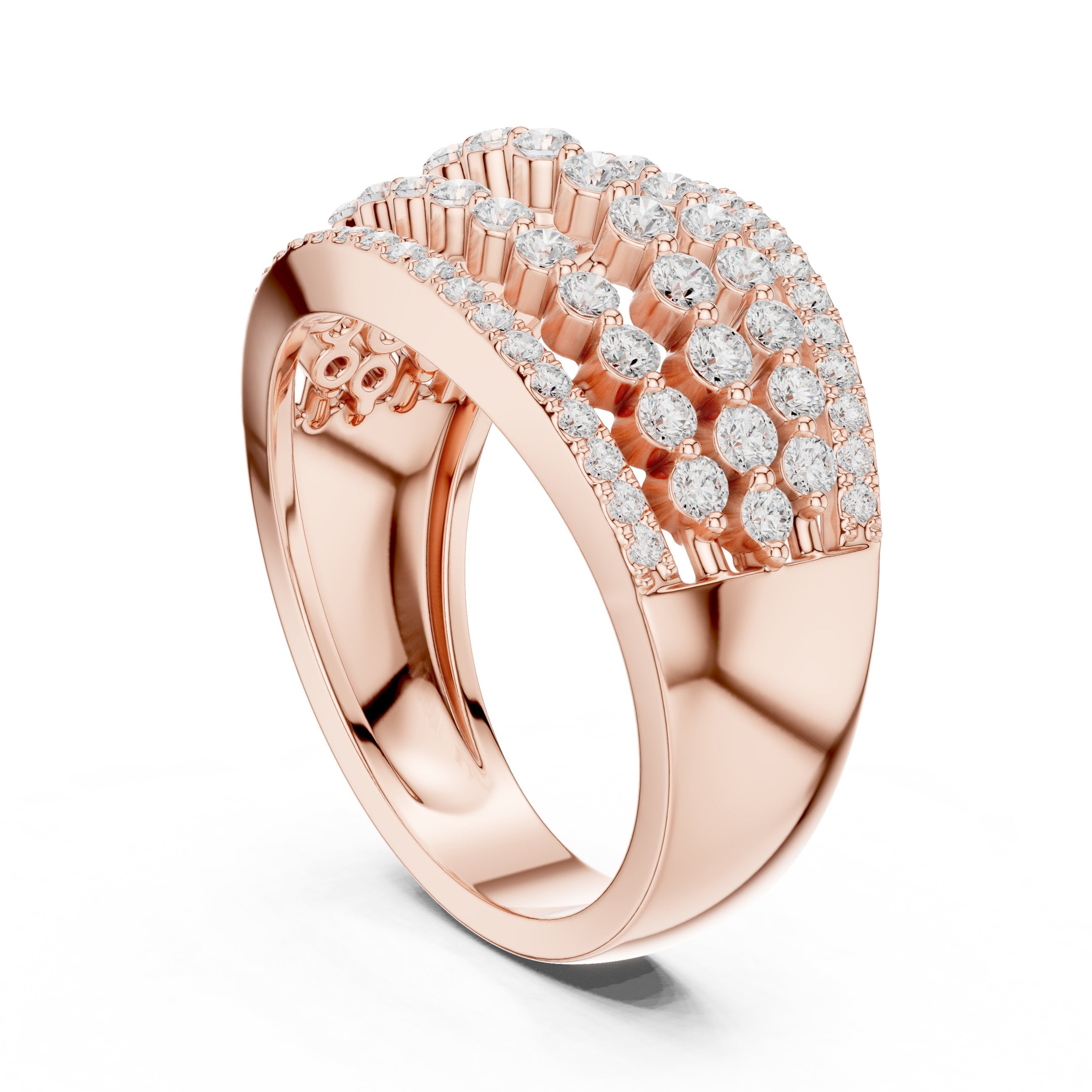 Round Diamond Multi-Row Pavé Anniversary Band in Rose Gold - VYKA Diamonds