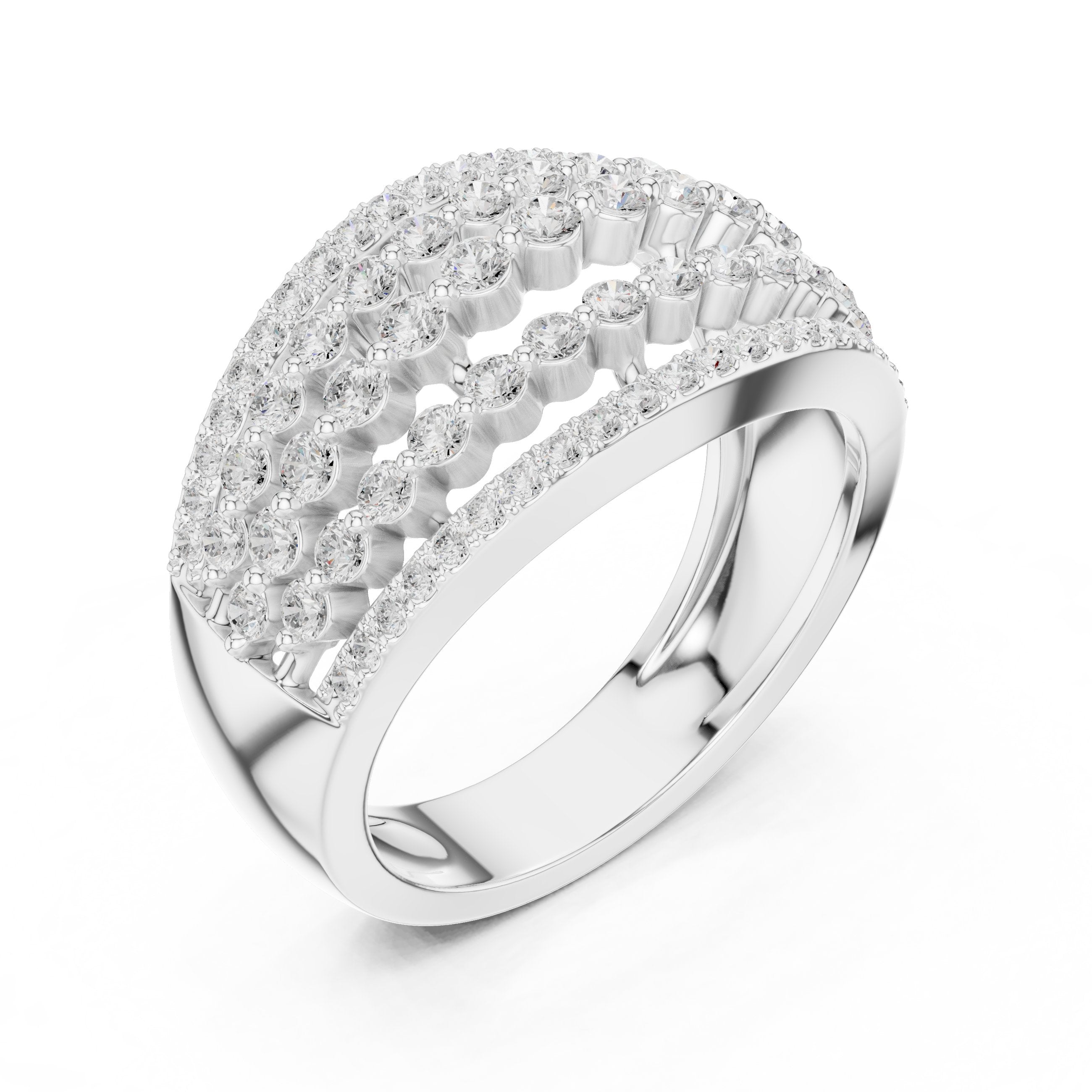 Round Diamond Multi-Row Pavé Anniversary Band in White Gold - VYKA Diamonds