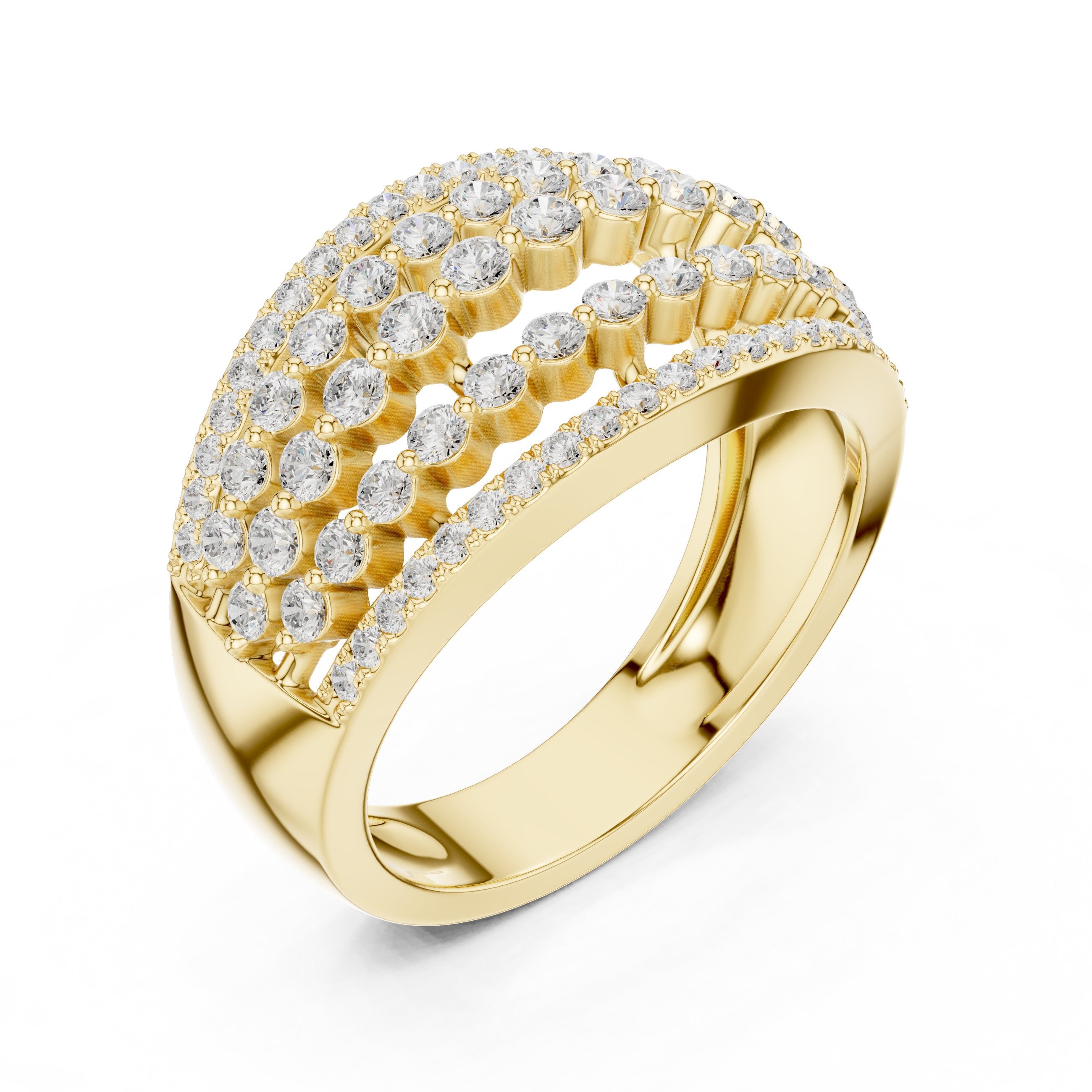 Round Diamond Multi-Row Pavé Anniversary Band in Yellow Gold - VYKA Diamonds