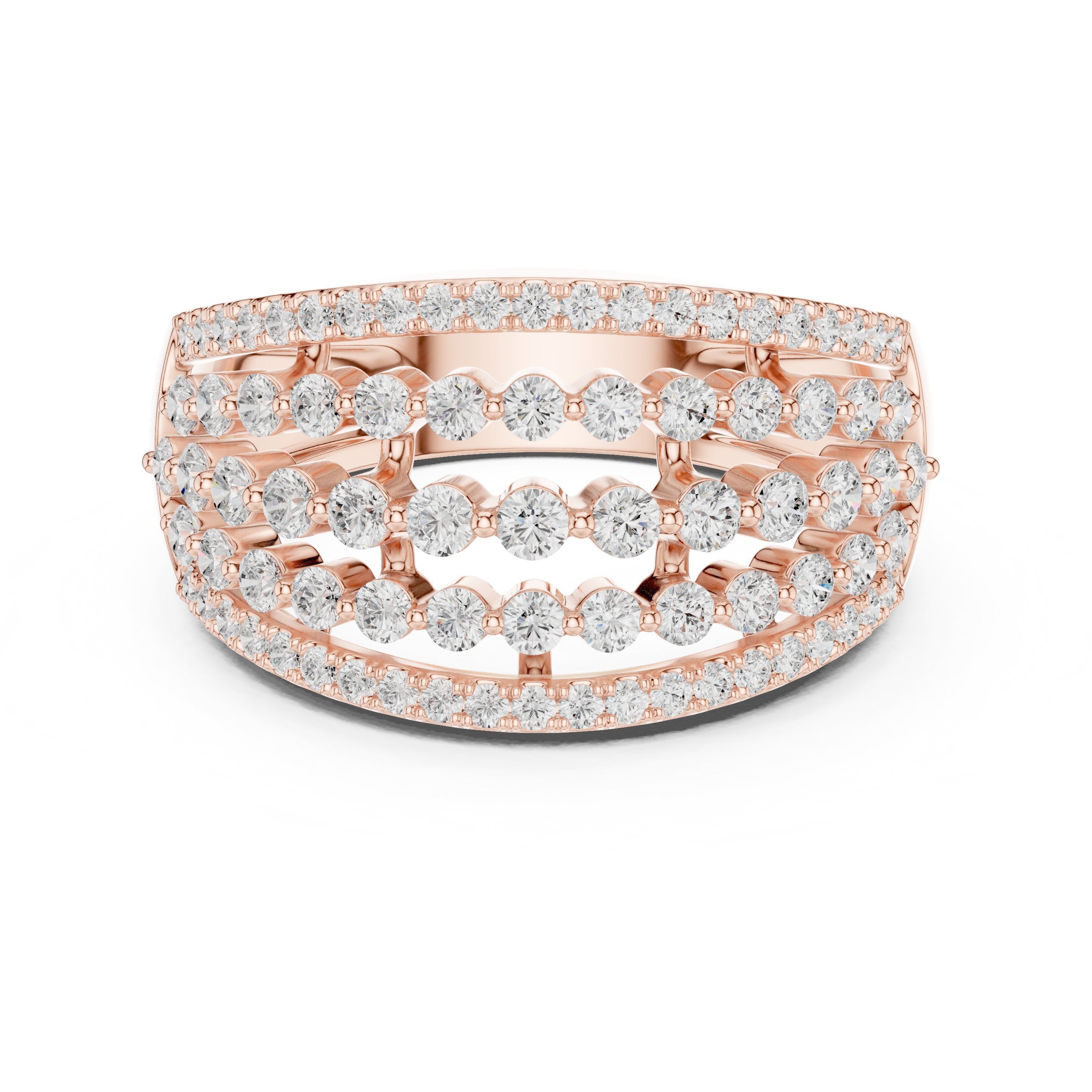 Round Diamond Multi-Row Pavé Anniversary Band in Rose Gold - VYKA Diamonds