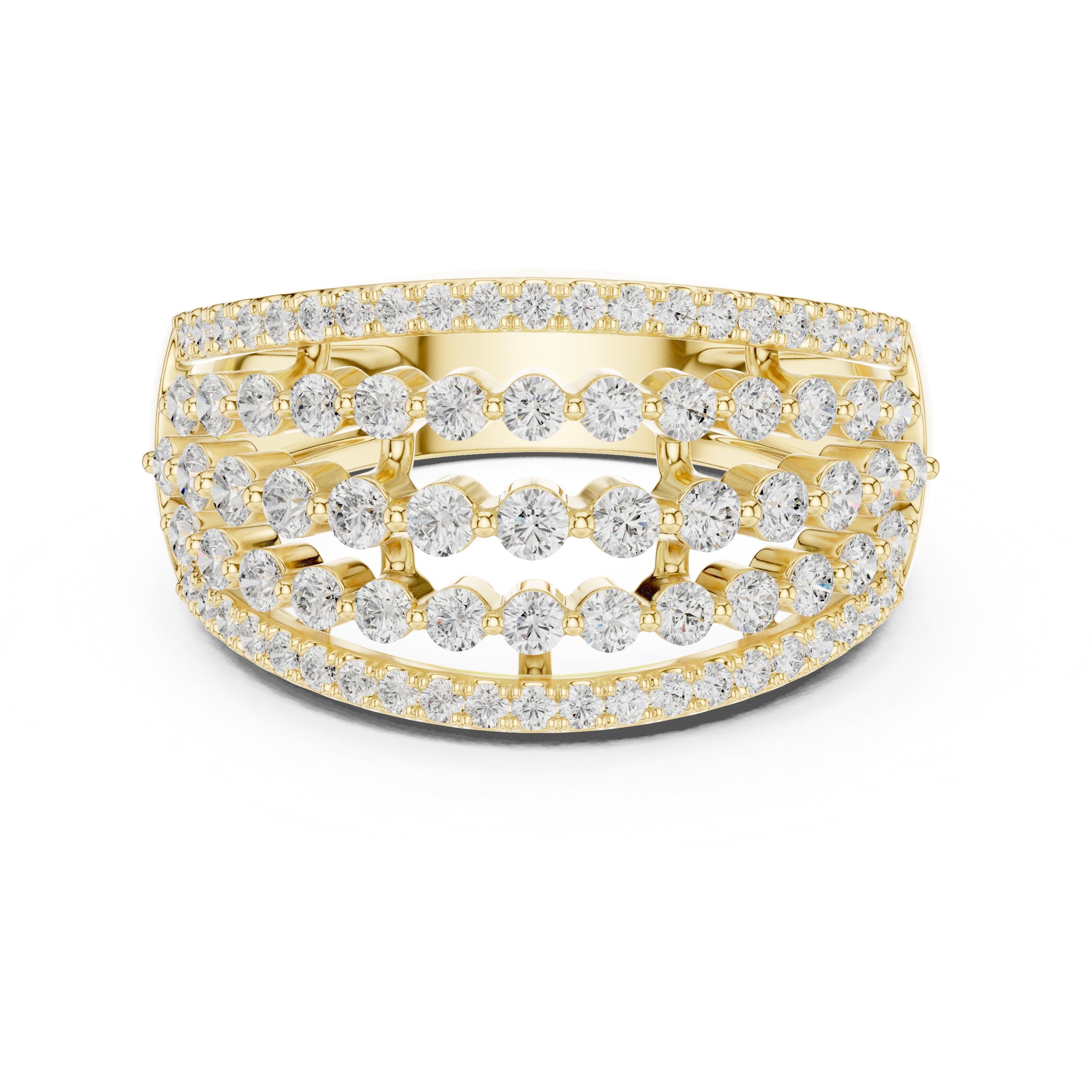 Round Diamond Multi-Row Pavé Anniversary Band in Yellow Gold - VYKA Diamonds