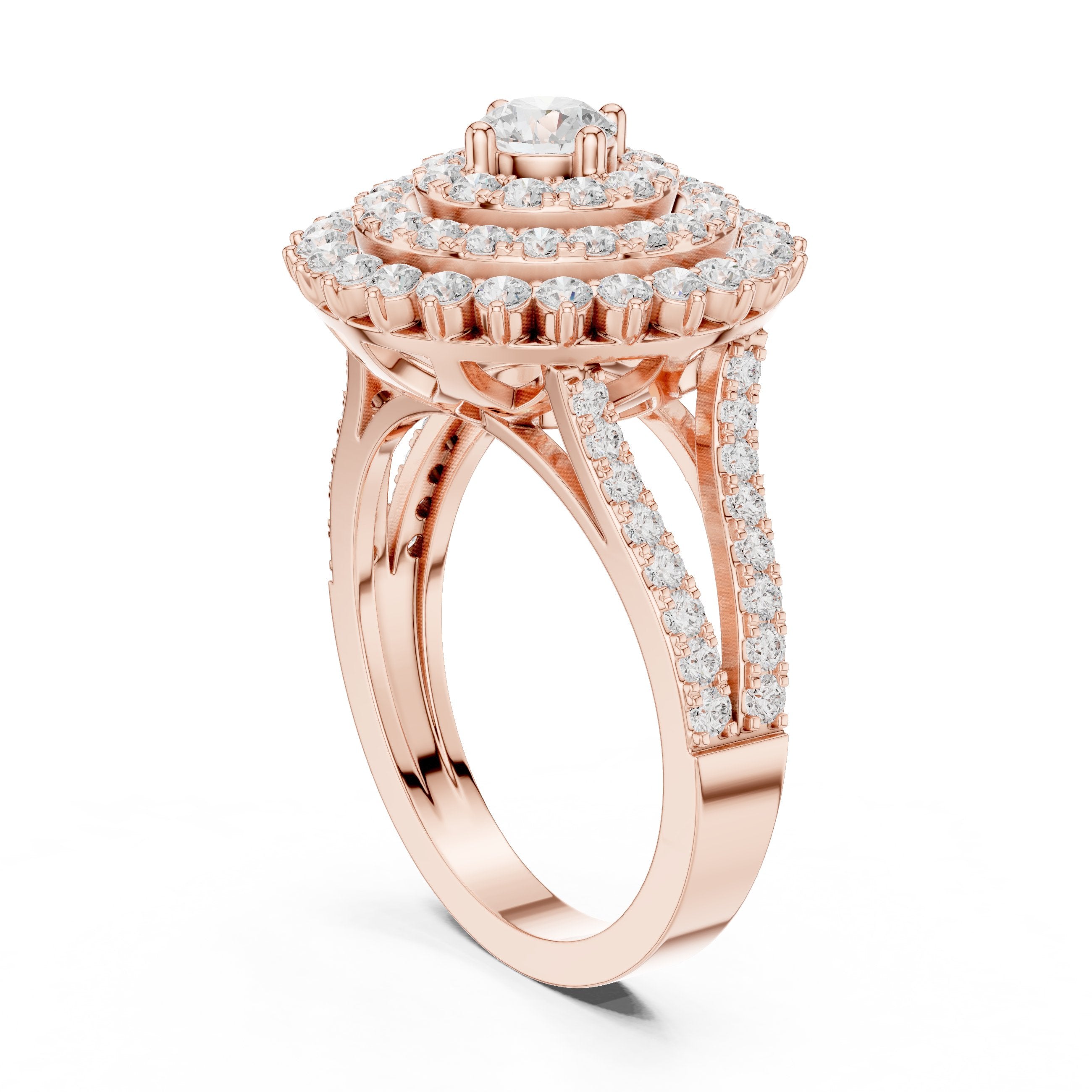 Round Diamond Sunburst Cluster Halo Statement Engagement Ring in Rose Gold - VYKA Diamonds