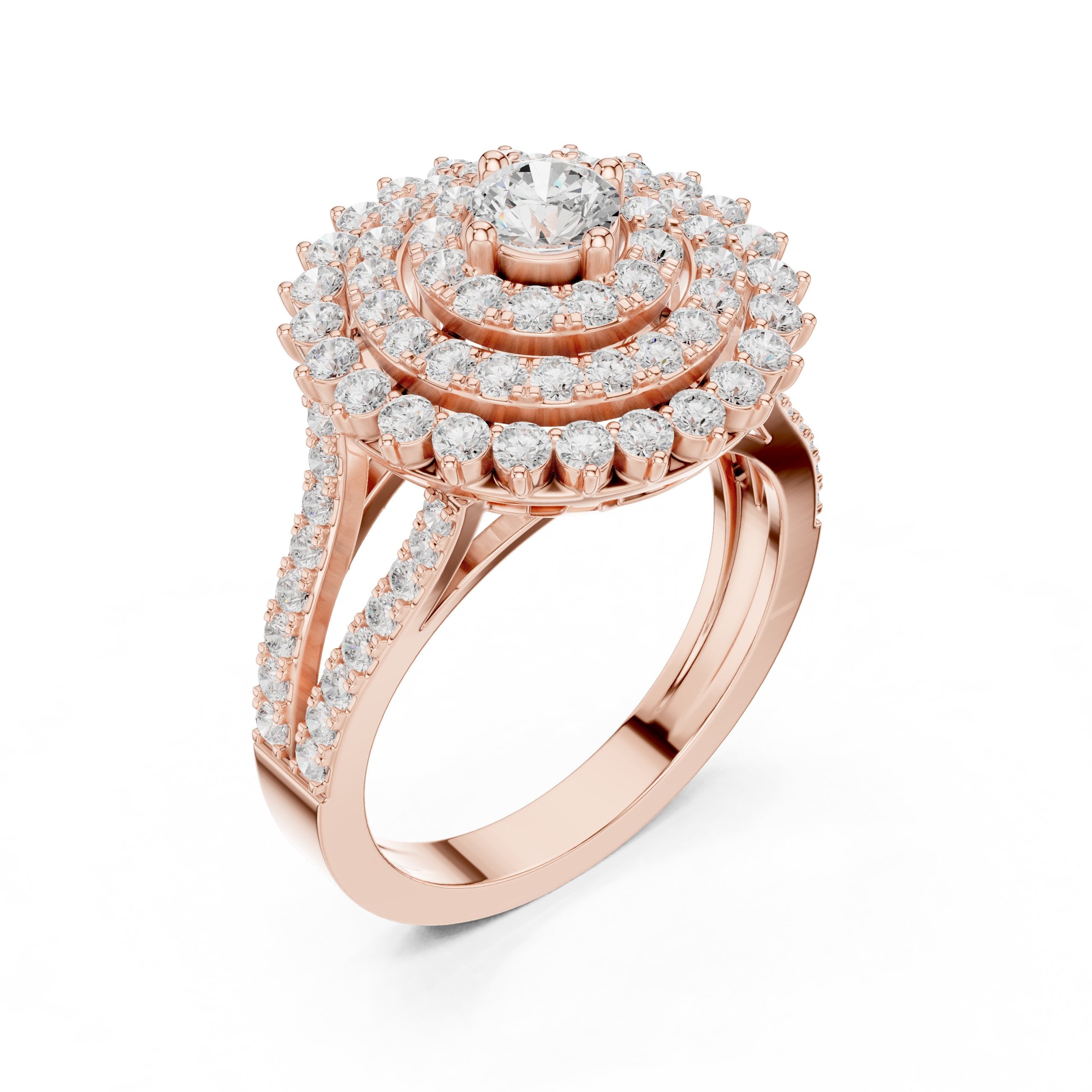 Round Diamond Sunburst Cluster Halo Statement Engagement Ring in Rose Gold - VYKA Diamonds