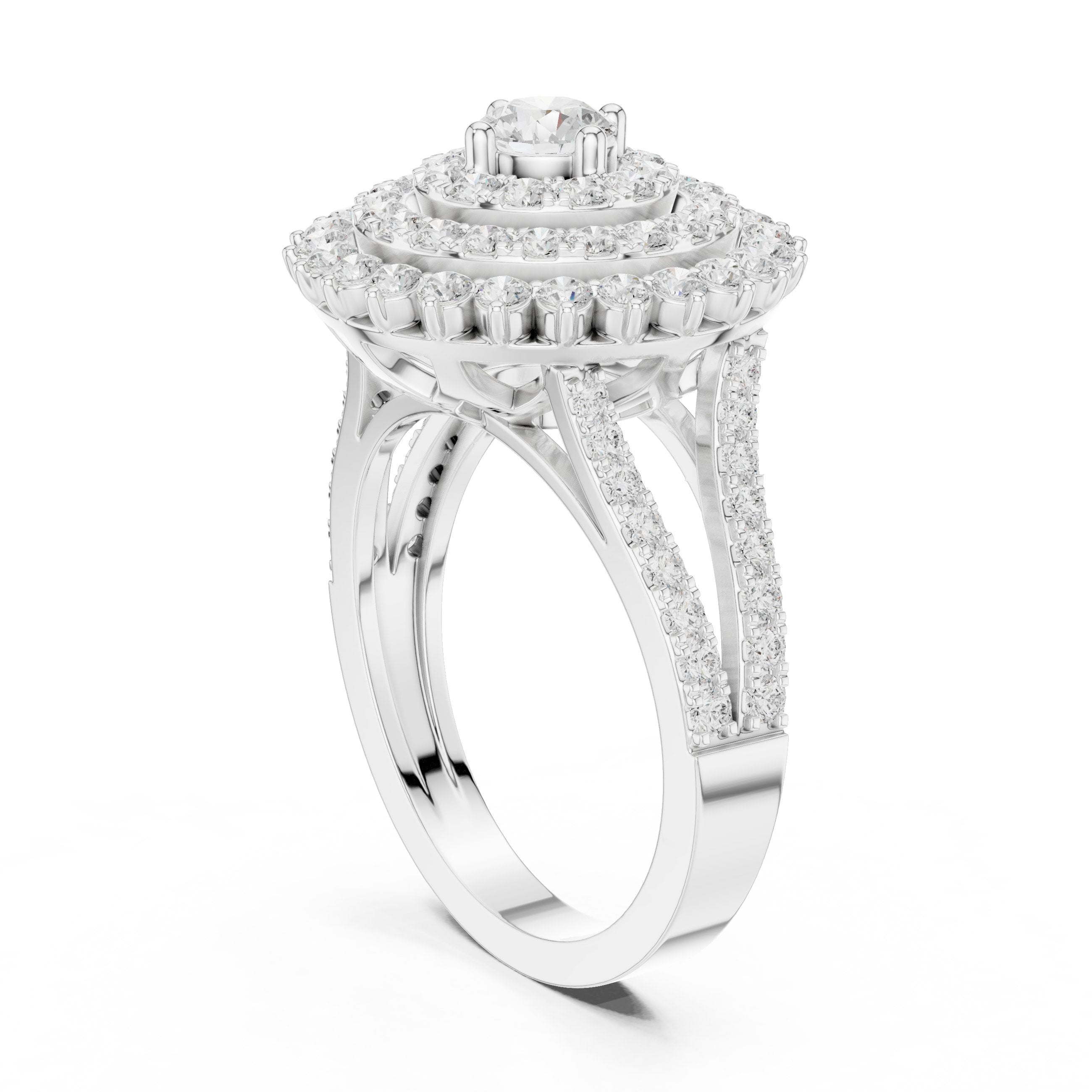 Round Diamond Sunburst Cluster Halo Statement Engagement Ring in White Gold - VYKA Diamonds