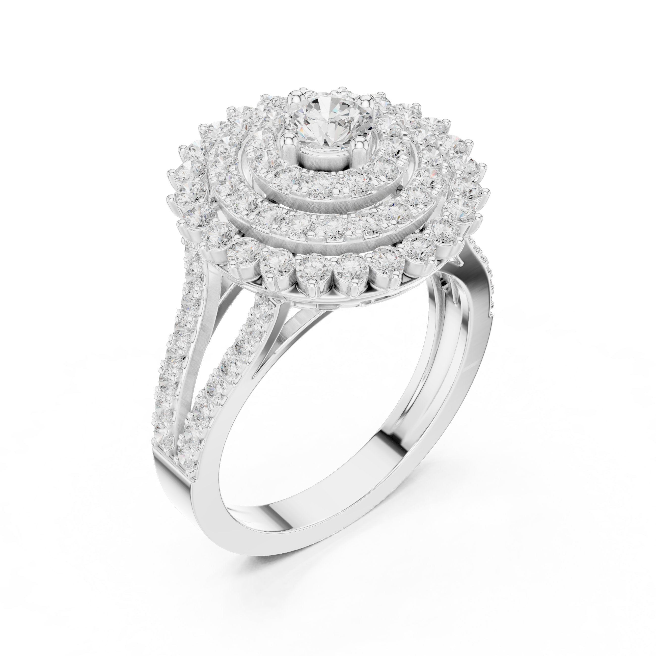 Round Diamond Sunburst Cluster Halo Statement Engagement Ring in White Gold - VYKA Diamonds