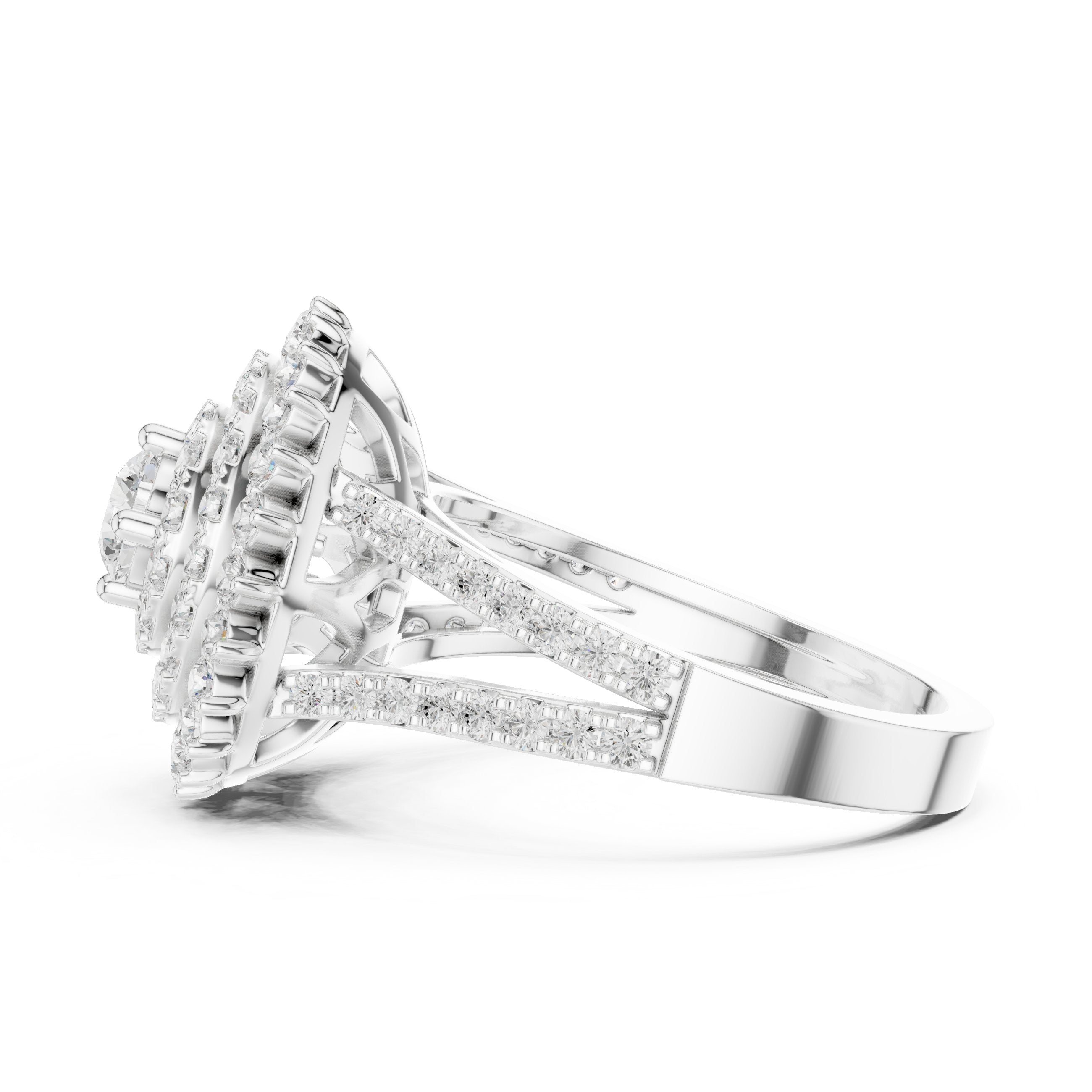 Round Diamond Sunburst Cluster Halo Statement Engagement Ring in White Gold - VYKA Diamonds