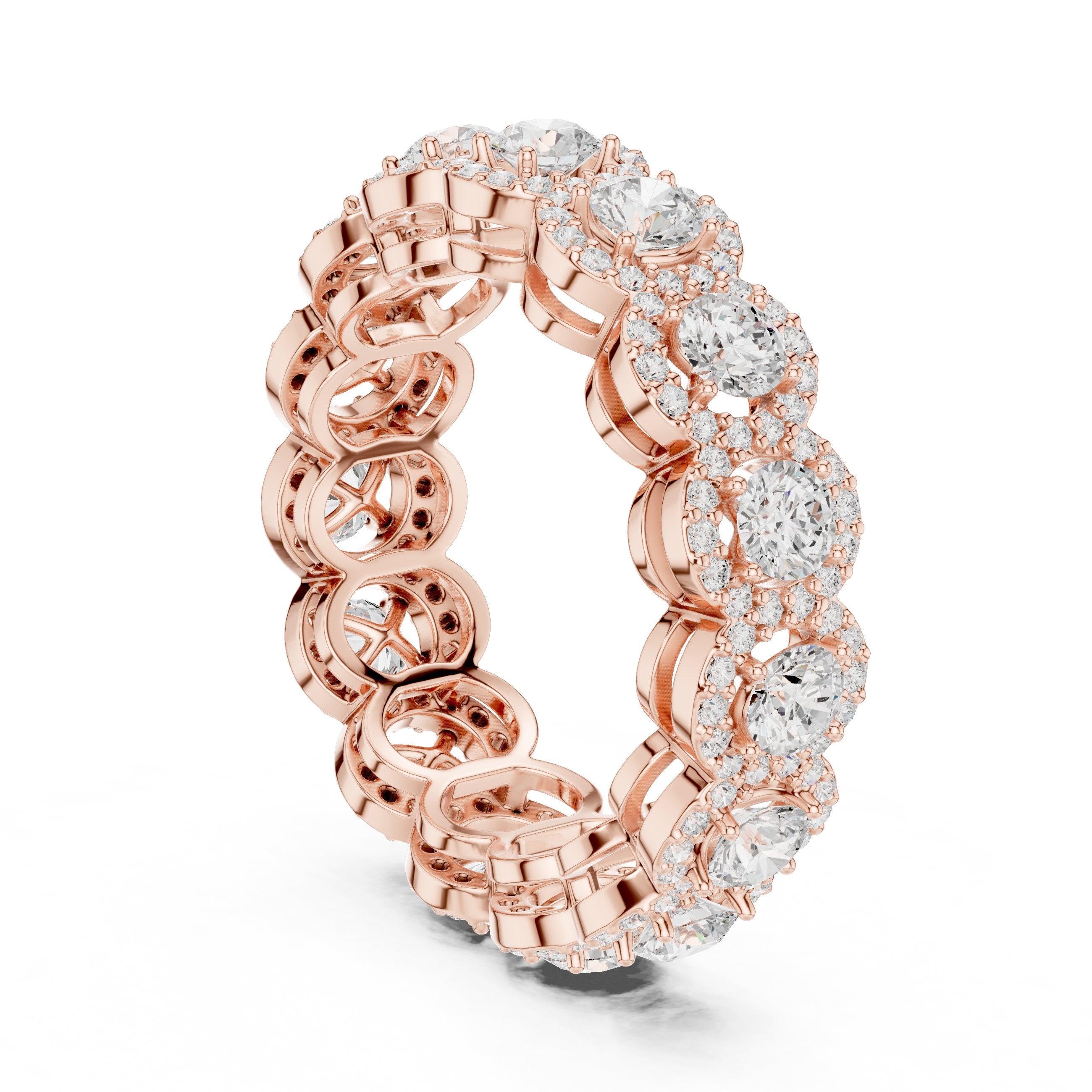 Round Diamond Cluster Halo Eternity Band in Rose Gold - VYKA Diamonds
