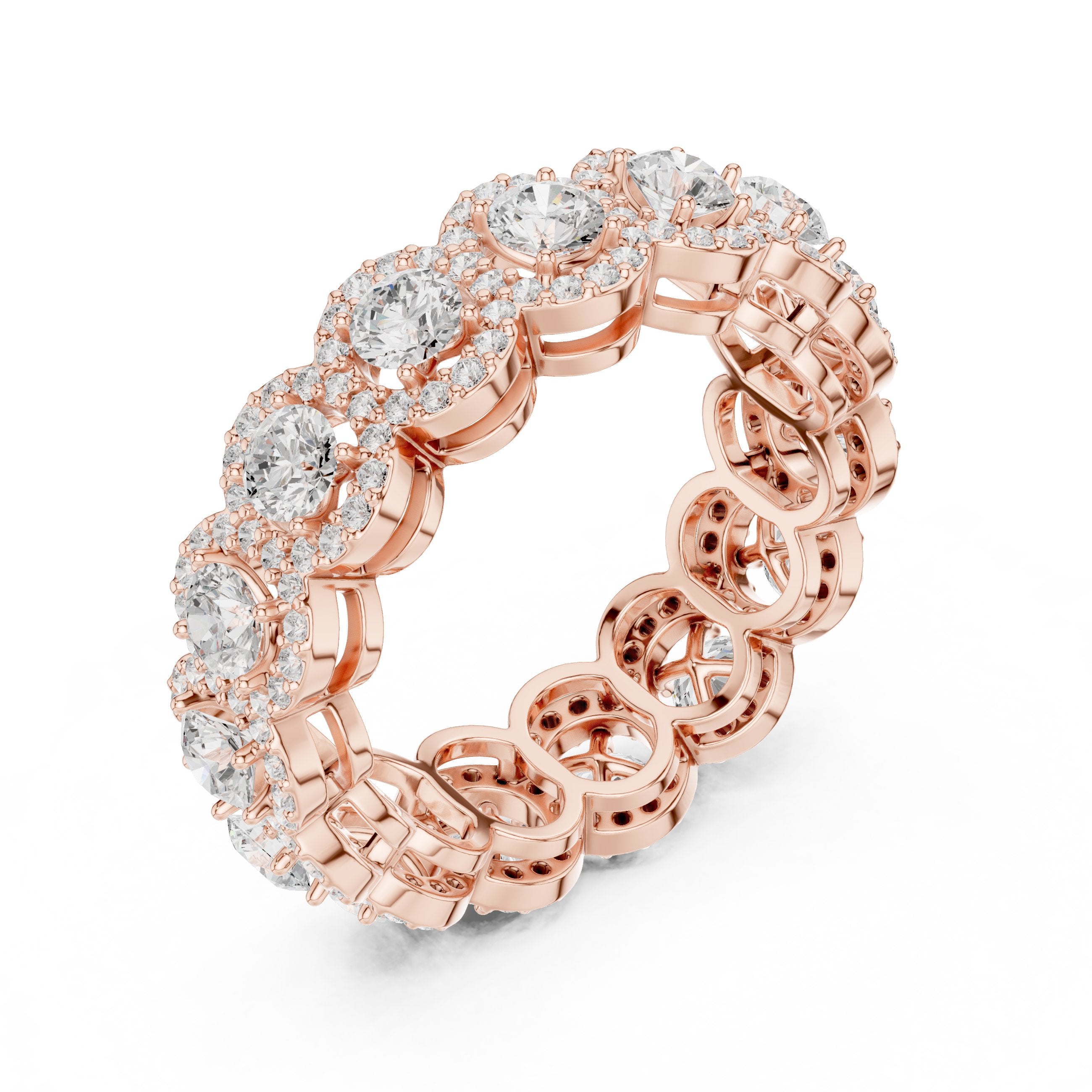 Round Diamond Cluster Halo Eternity Band in Rose Gold - VYKA Diamonds