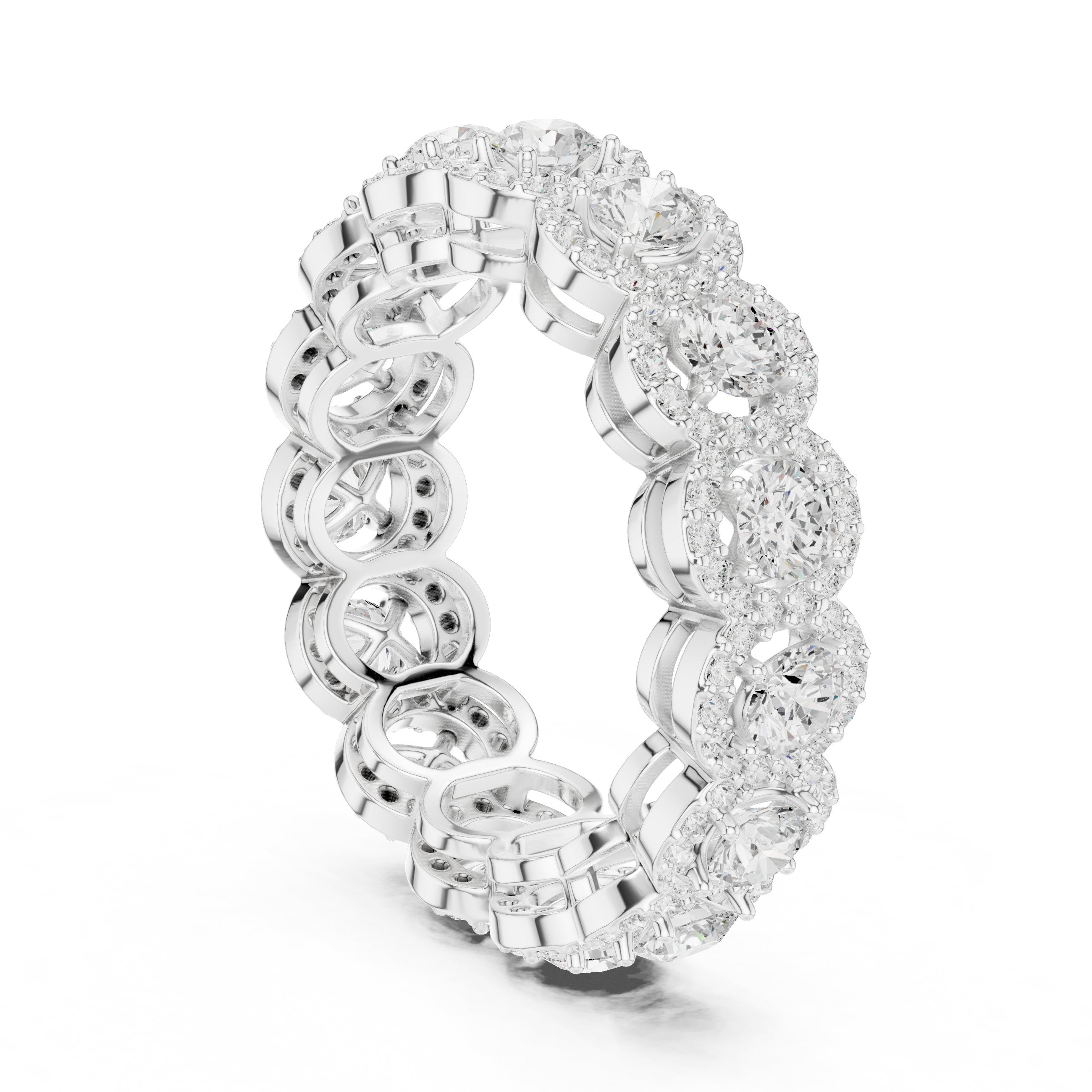 Round Diamond Cluster Halo Eternity Band in White Gold - VYKA Diamonds
