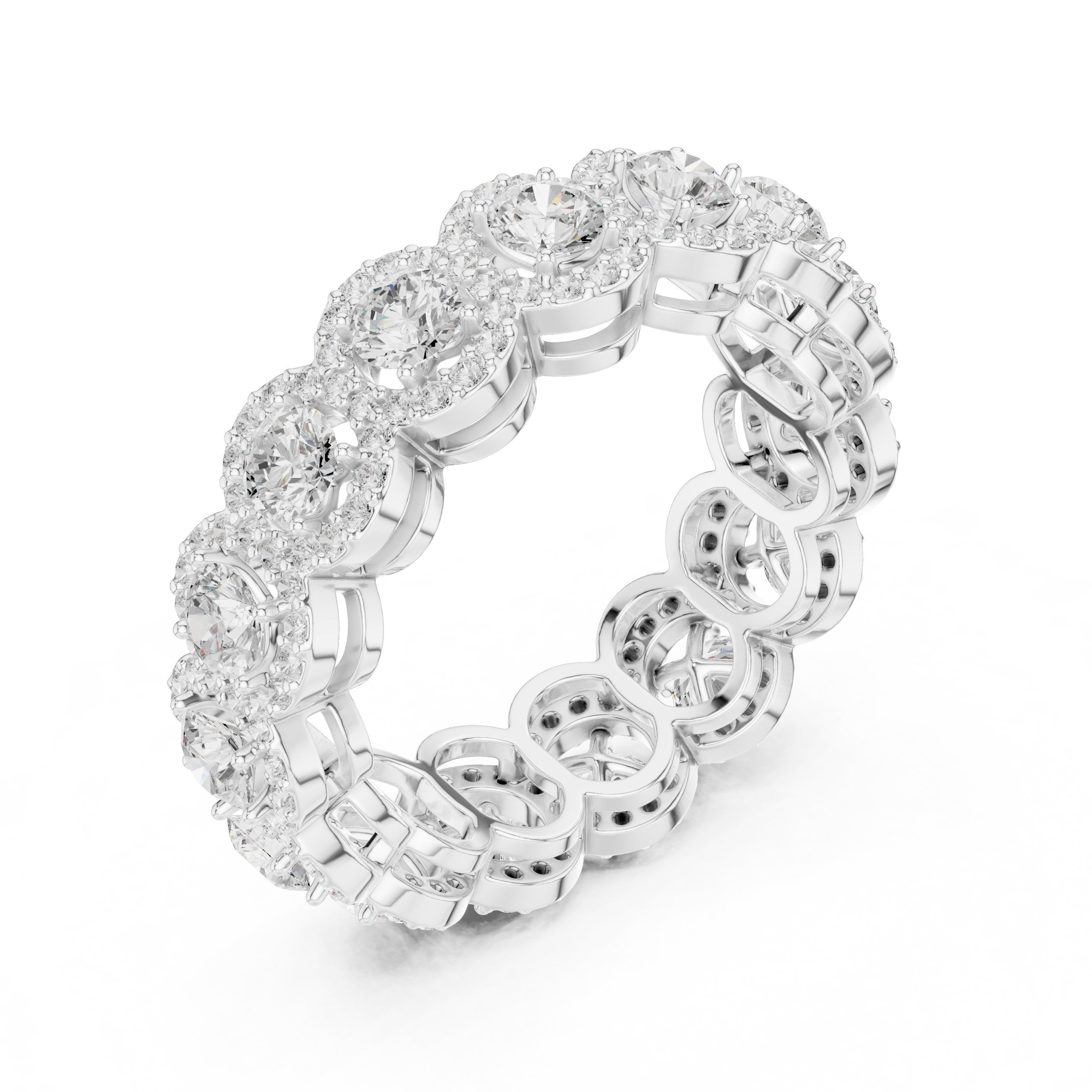 Round Diamond Cluster Halo Eternity Band in White Gold - VYKA Diamonds