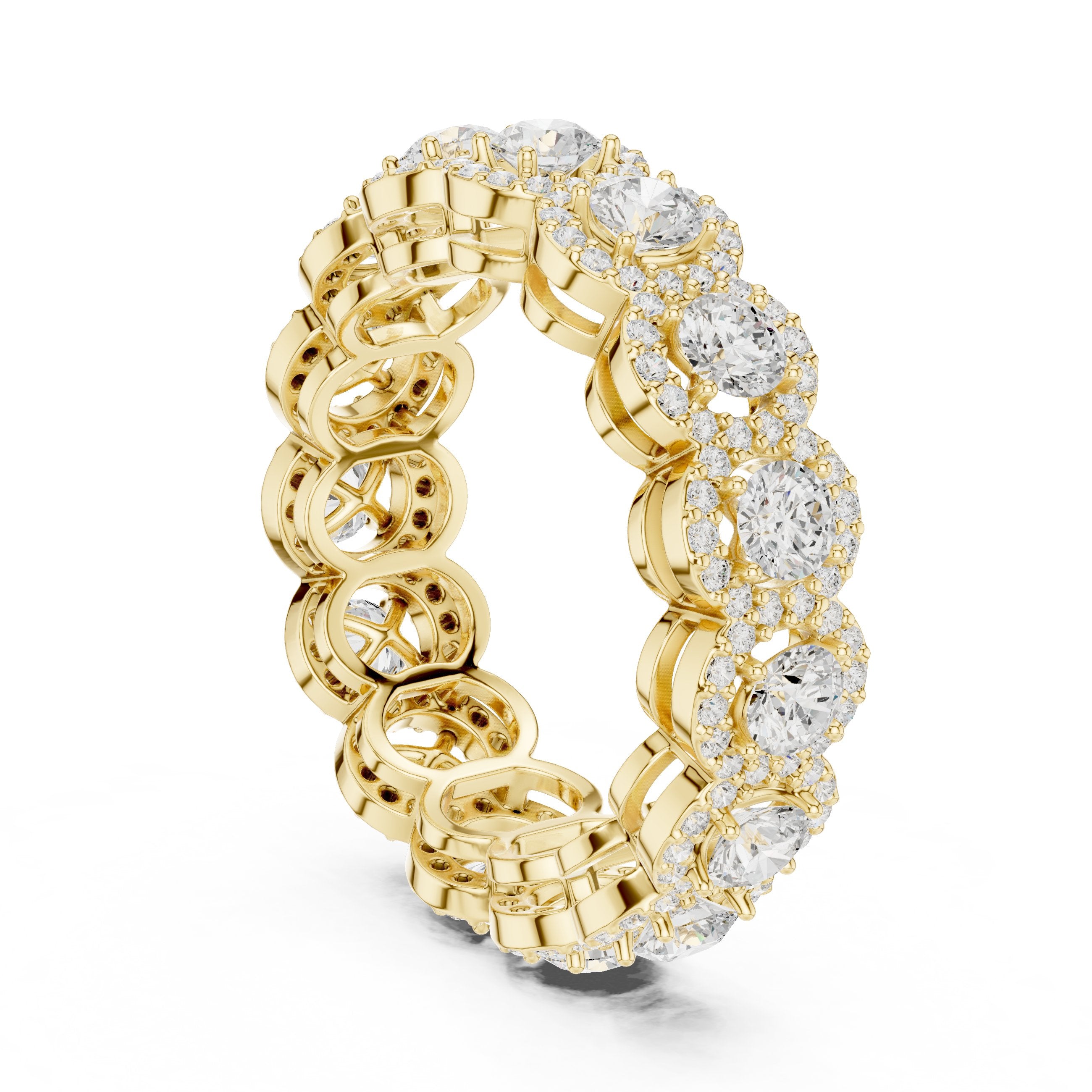 Round Diamond Cluster Halo Eternity Band in Yellow Gold - VYKA Diamonds