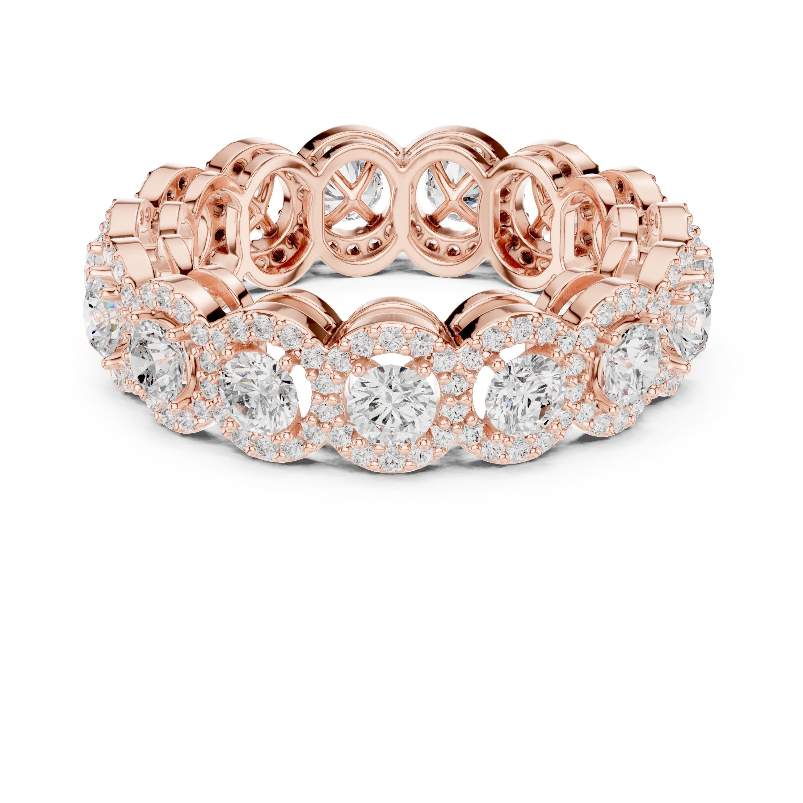 Round Diamond Cluster Halo Eternity Band in Rose Gold - VYKA Diamonds