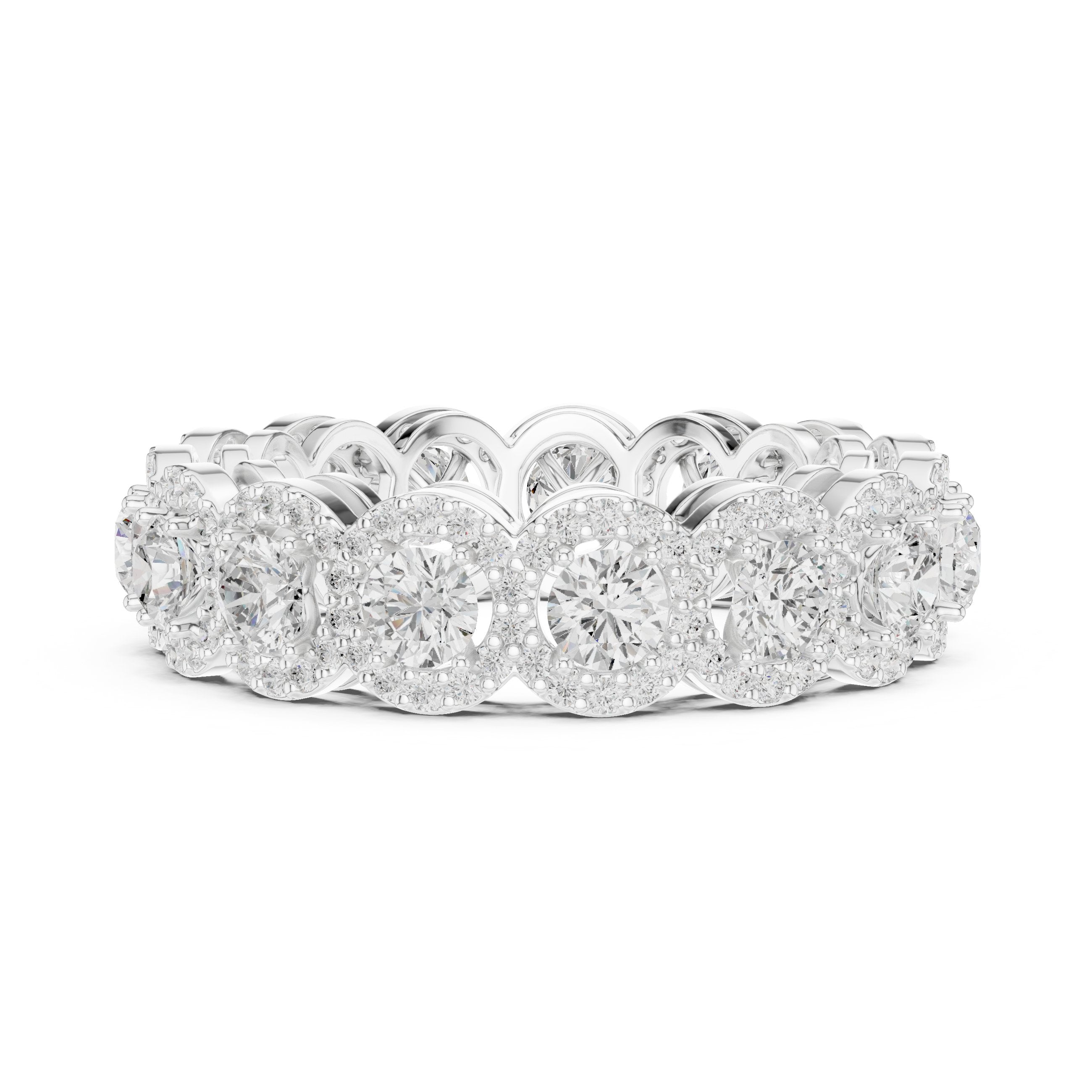 Round Diamond Cluster Halo Eternity Band in White Gold - VYKA Diamonds