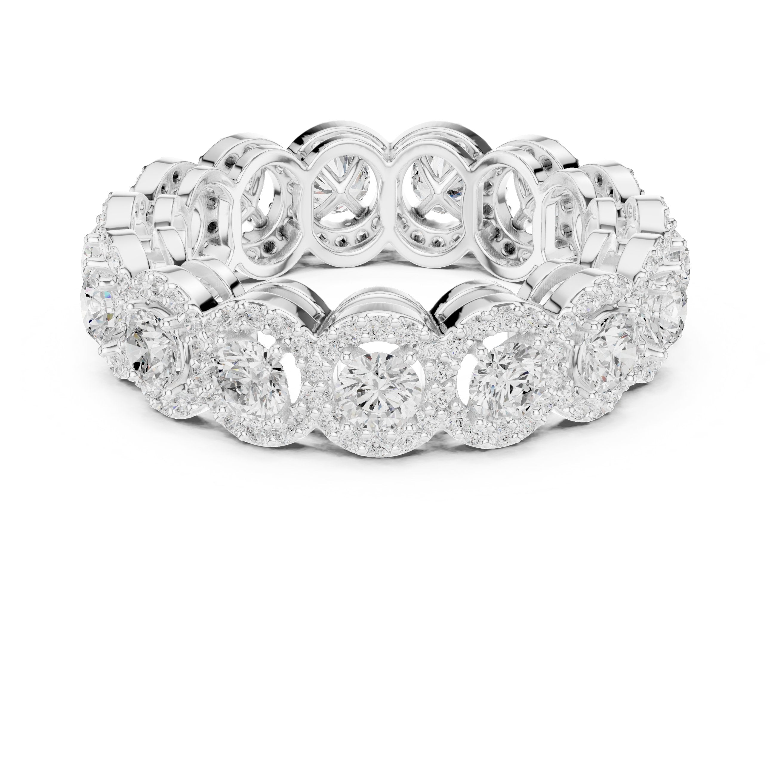 Round Diamond Cluster Halo Eternity Band in White Gold - VYKA Diamonds