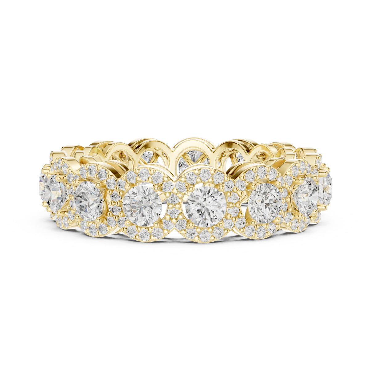 Round Diamond Cluster Halo Eternity Band
