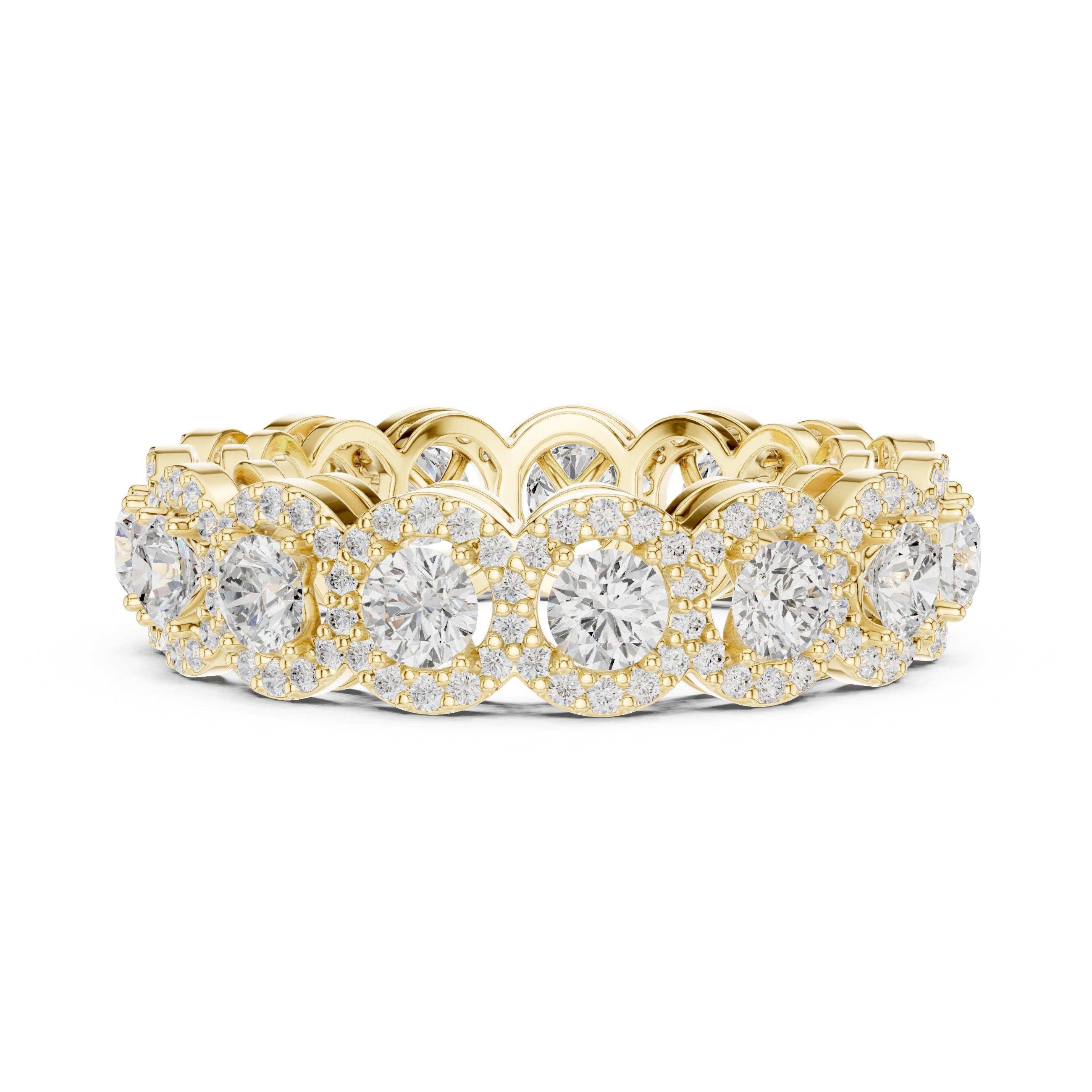 Round Diamond Cluster Halo Eternity Band in Yellow Gold - VYKA Diamonds