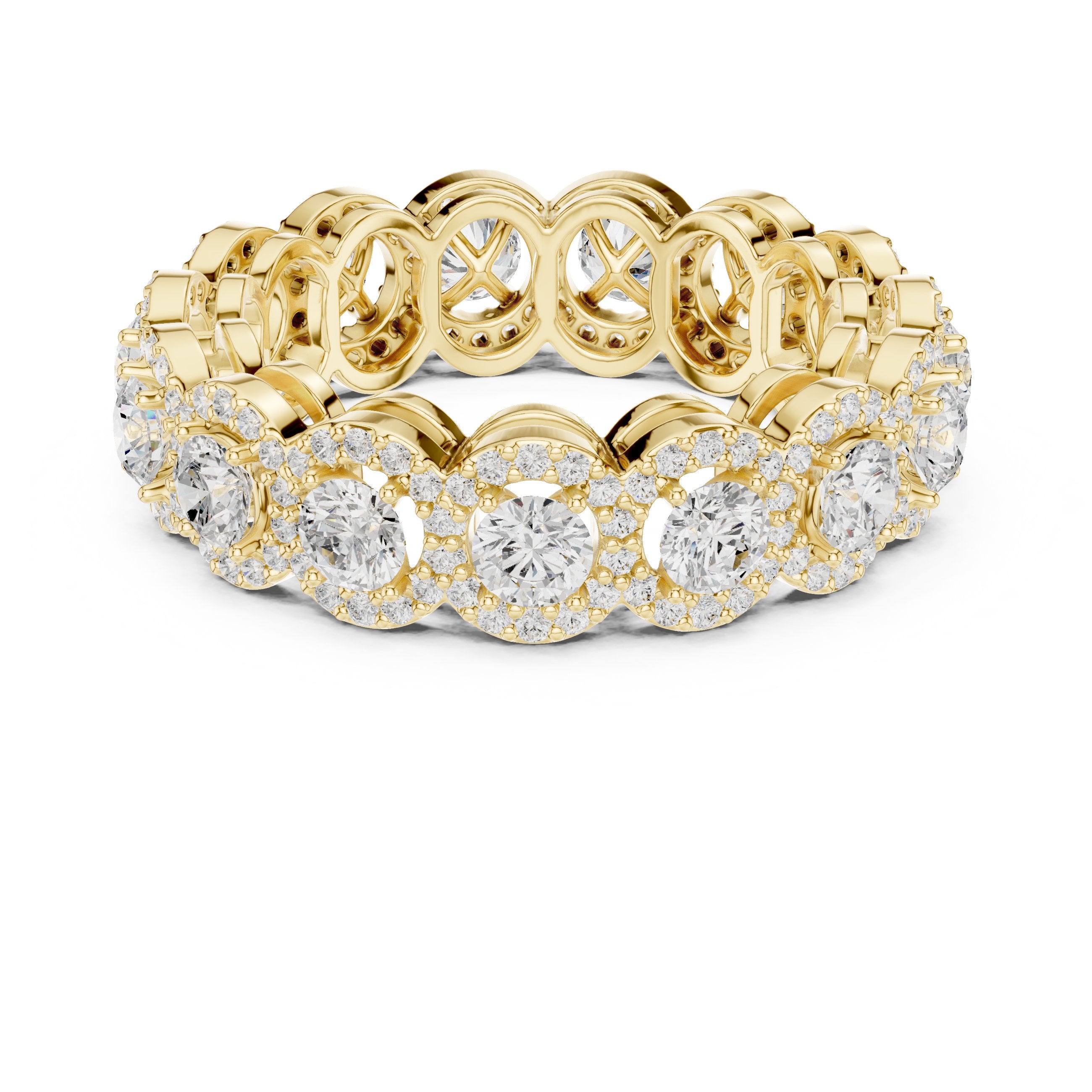Round Diamond Cluster Halo Eternity Band in Yellow Gold - VYKA Diamonds