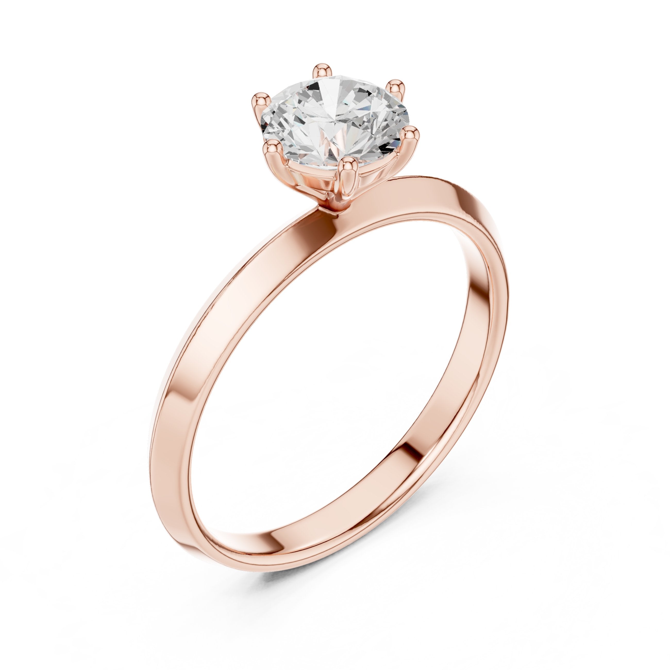 Round Brilliant Six Prong Solitaire Engagement Ring in Rose Gold - VYKA Diamonds