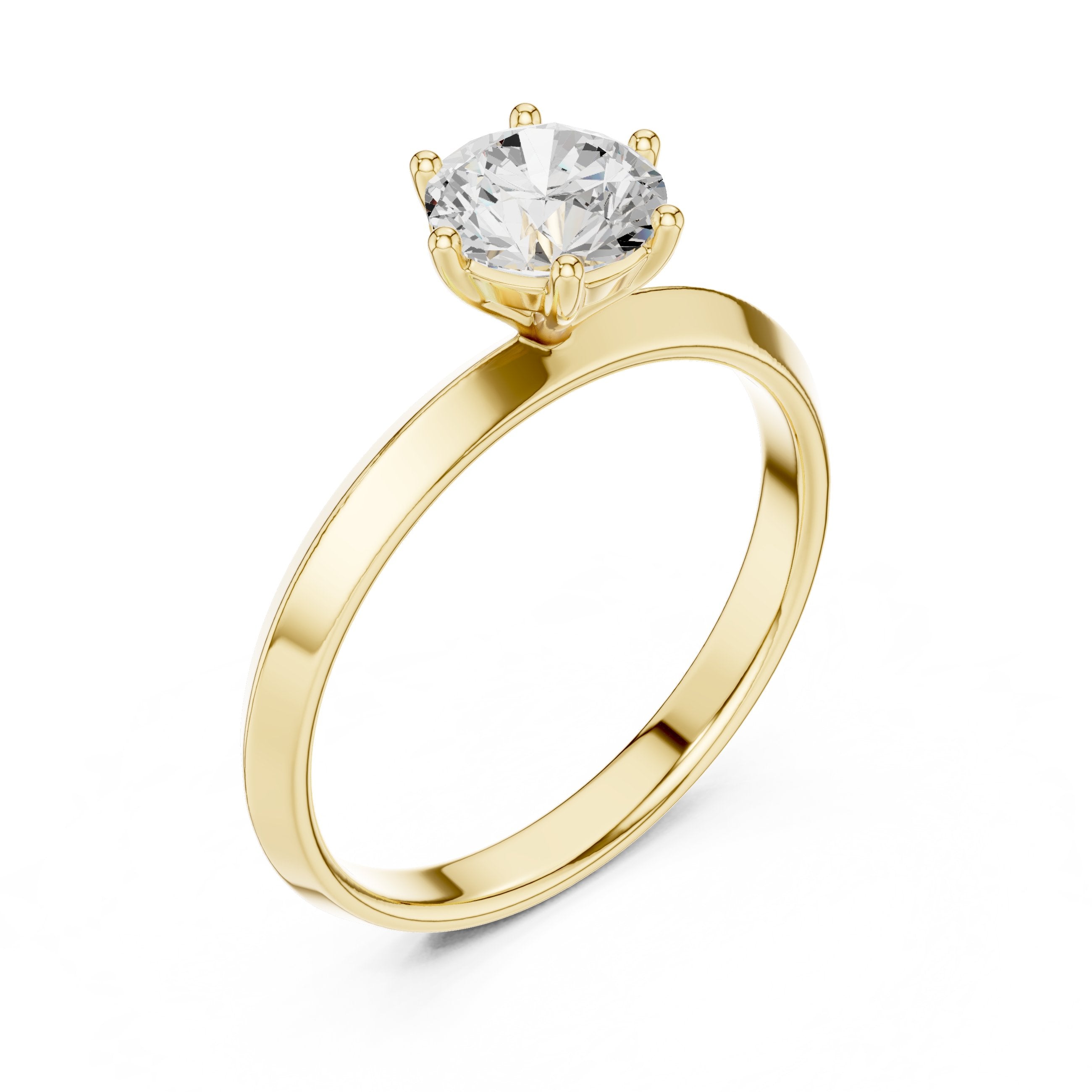 Round Brilliant Six Prong Solitaire Engagement Ring in Yellow Gold - VYKA Diamonds