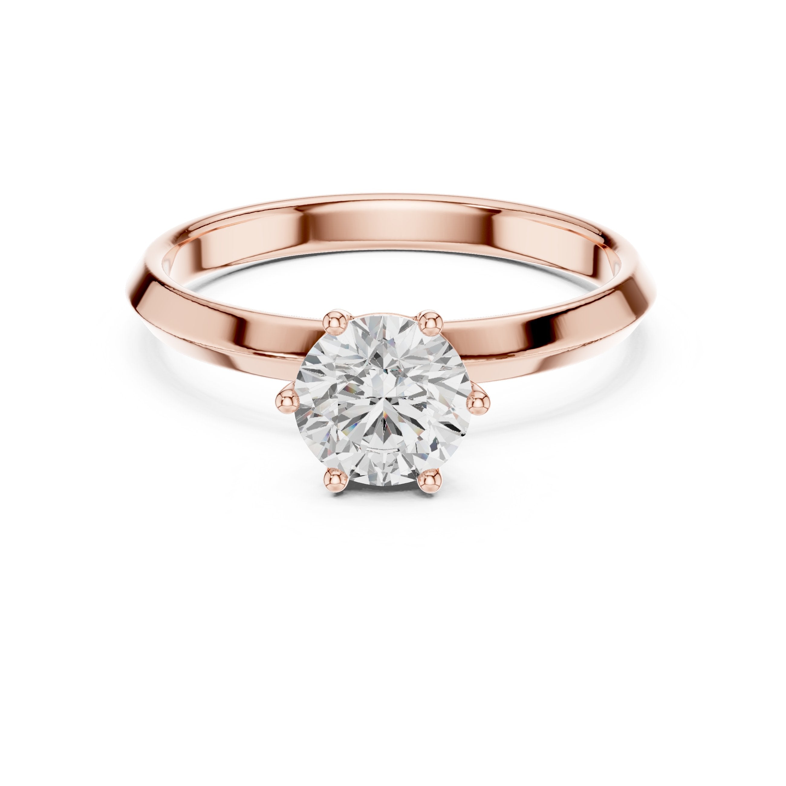 Round Brilliant Six Prong Solitaire Engagement Ring in Rose Gold - VYKA Diamonds