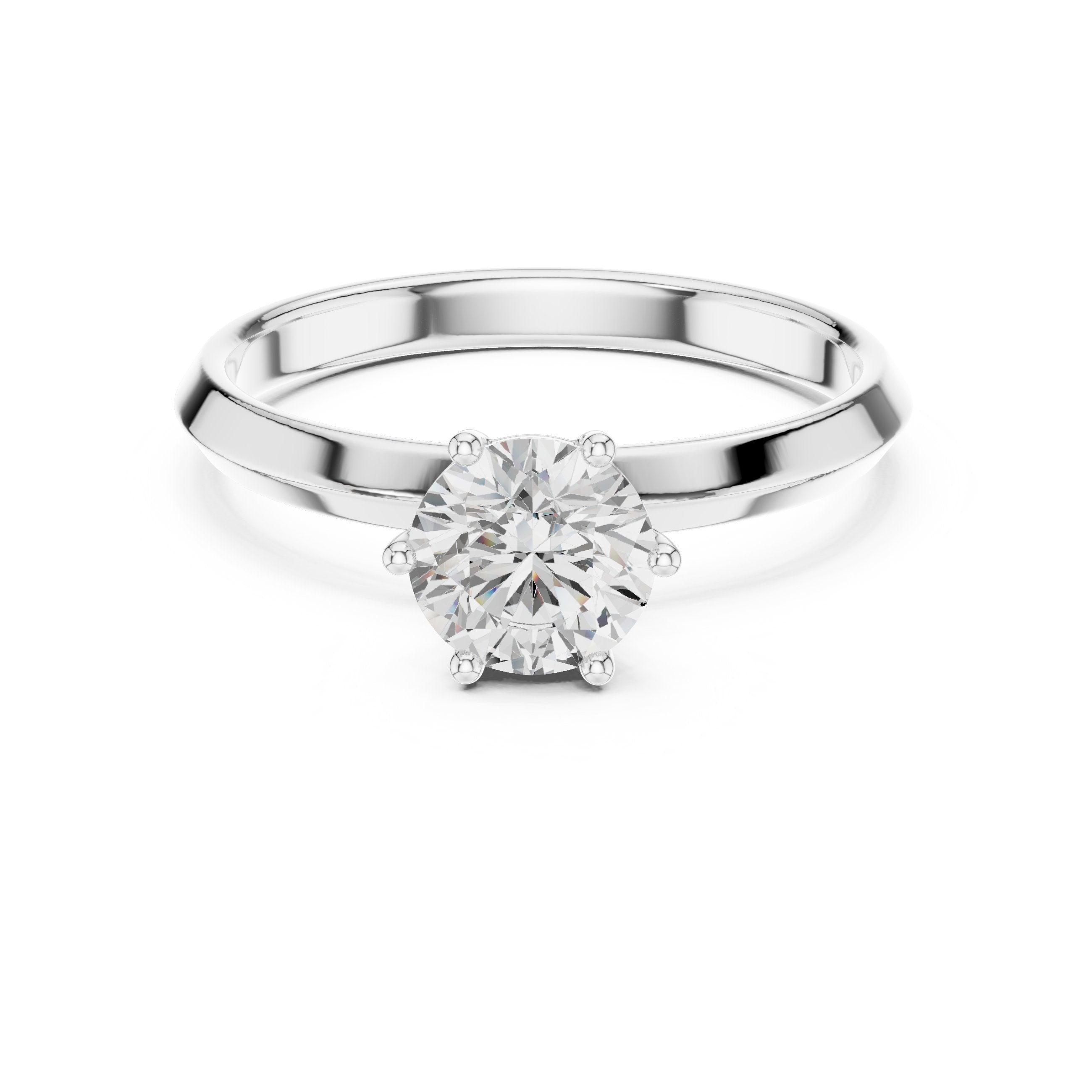 Round Brilliant Six Prong Solitaire Engagement Ring in White Gold - VYKA Diamonds