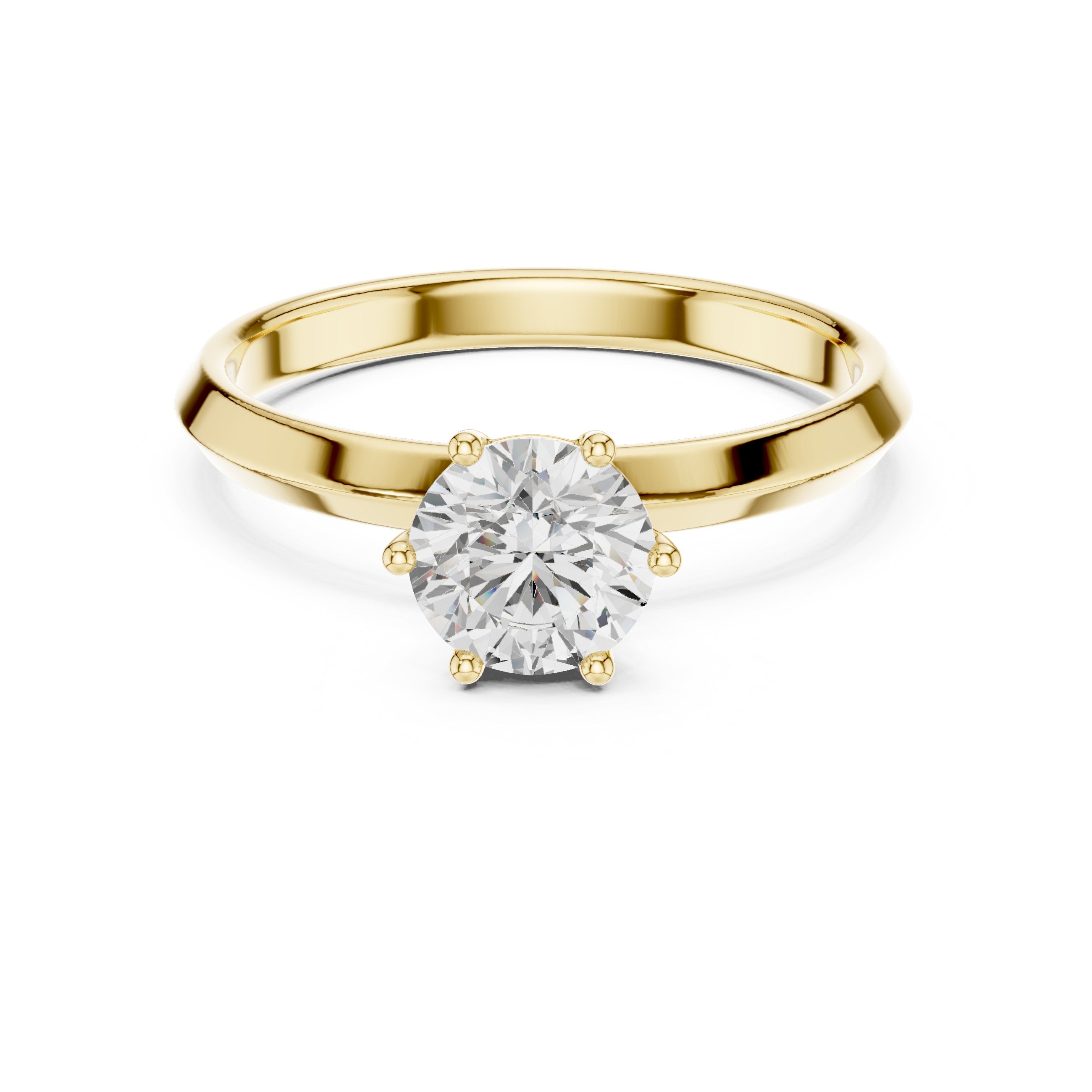 Round Brilliant Six Prong Solitaire Engagement Ring in Yellow Gold - VYKA Diamonds