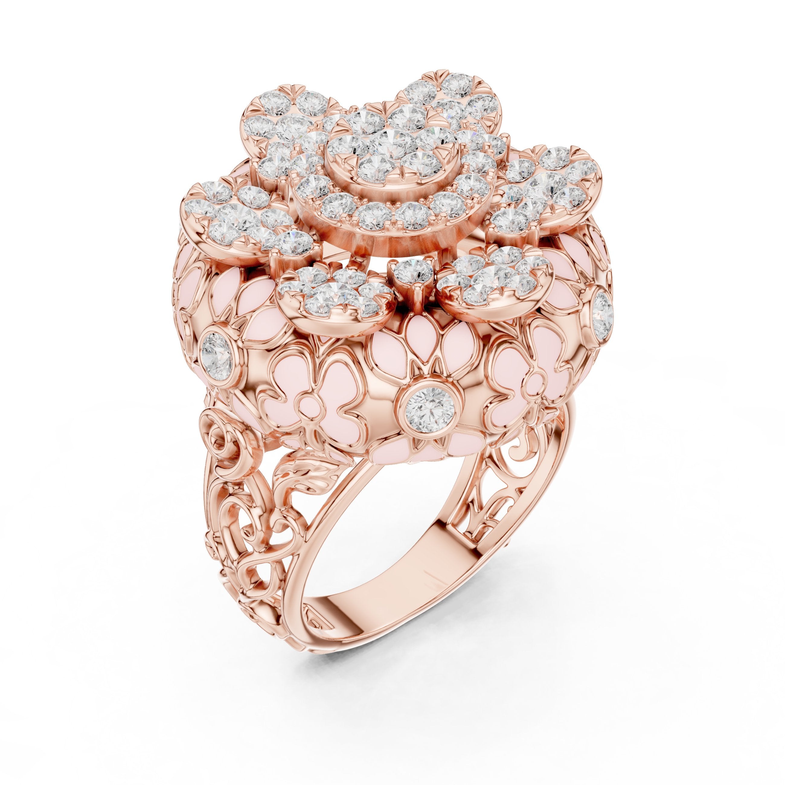 Round Diamond Multi-Floral Cluster Statement Engagement Ring in Rose Gold - VYKA Diamonds