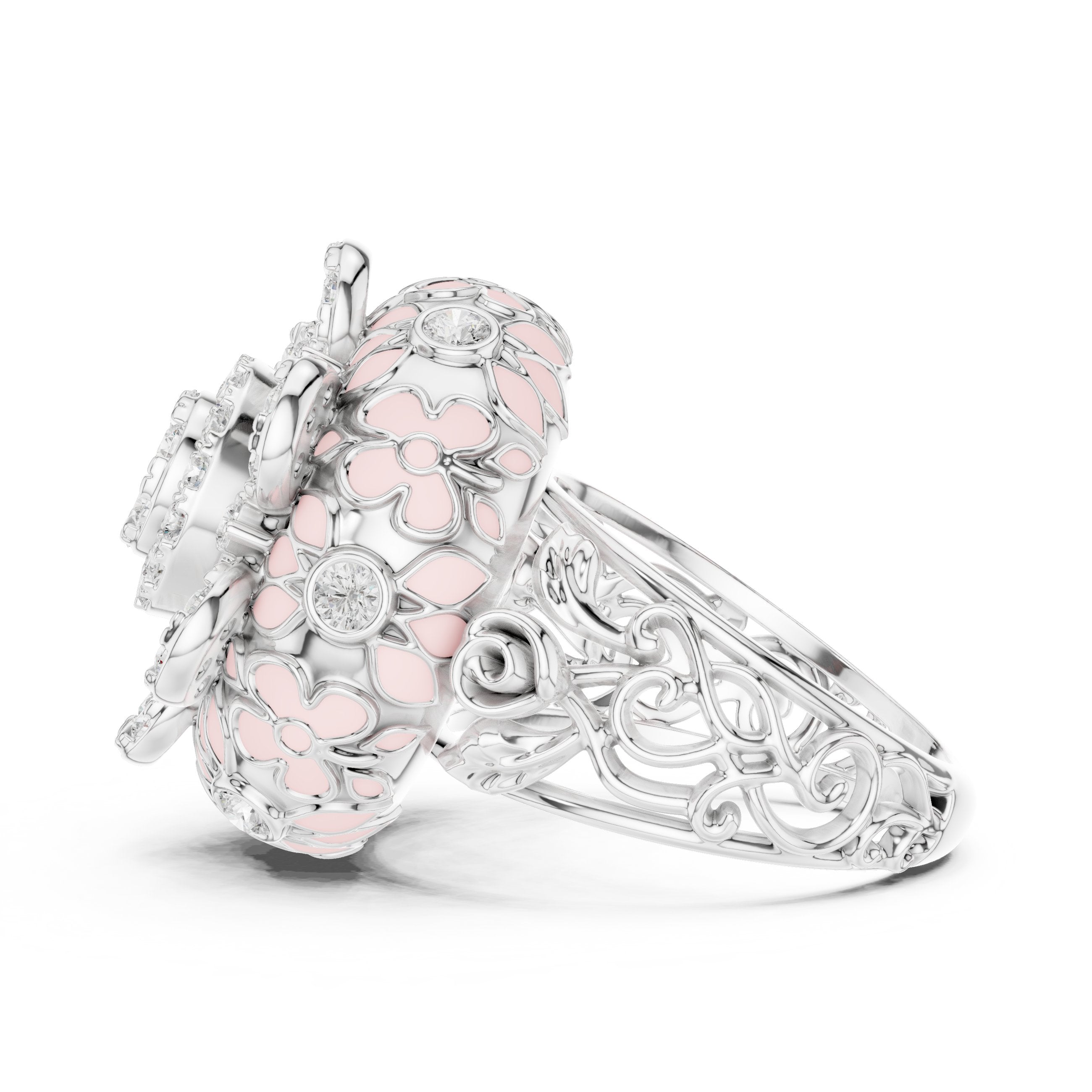 Round Diamond Multi-Floral Cluster Statement Engagement Ring in White Gold - VYKA Diamonds