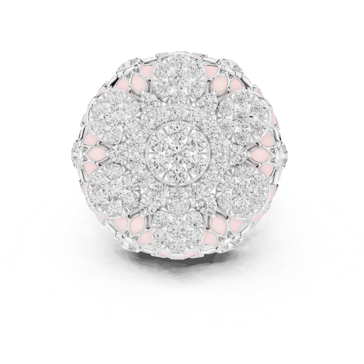 Round Diamond Multi-Floral Cluster Statement Engagement Ring