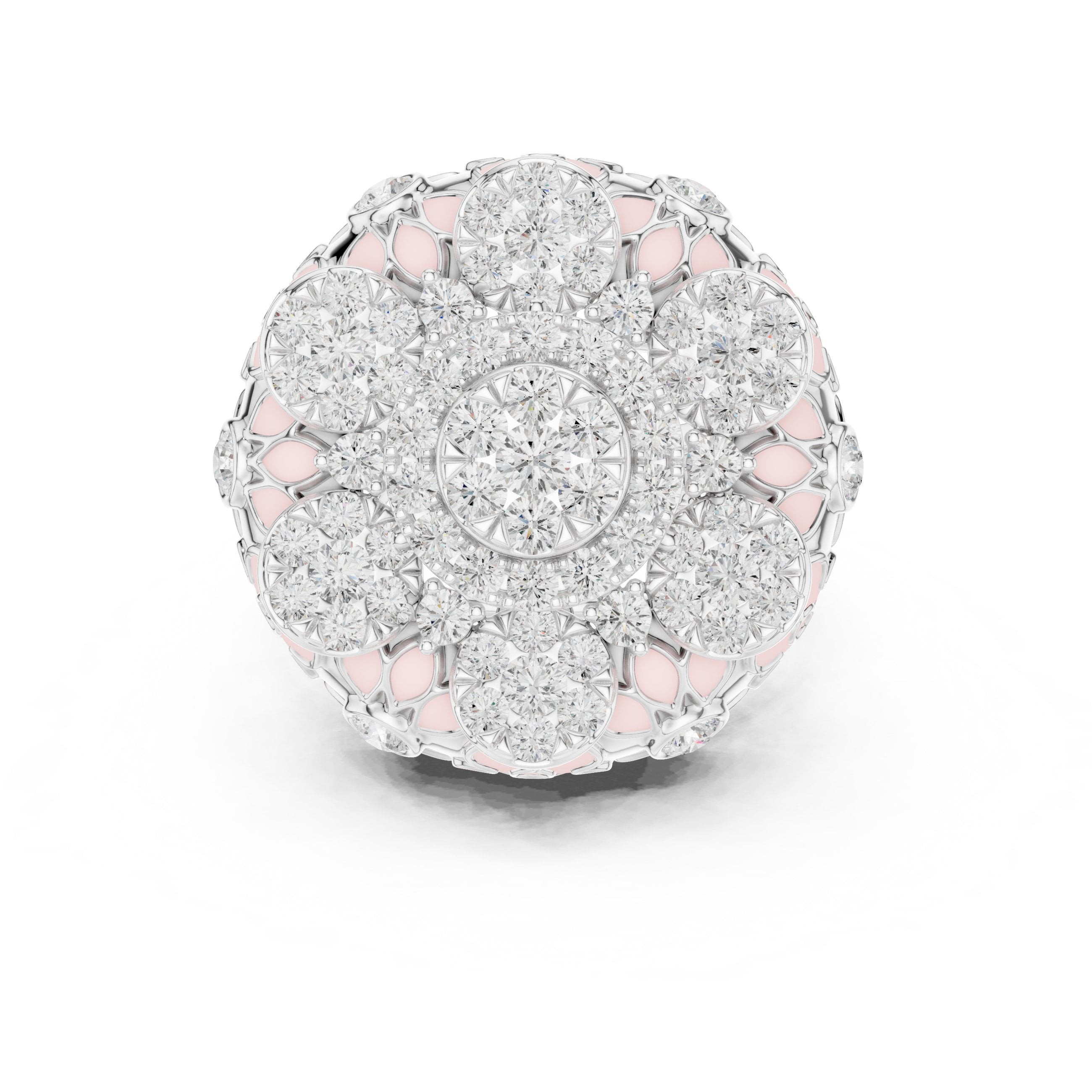 Round Diamond Multi-Floral Cluster Statement Engagement Ring in White Gold - VYKA Diamonds