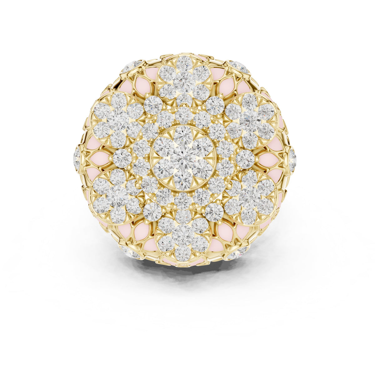 Round Diamond Multi-Floral Cluster Statement Engagement Ring