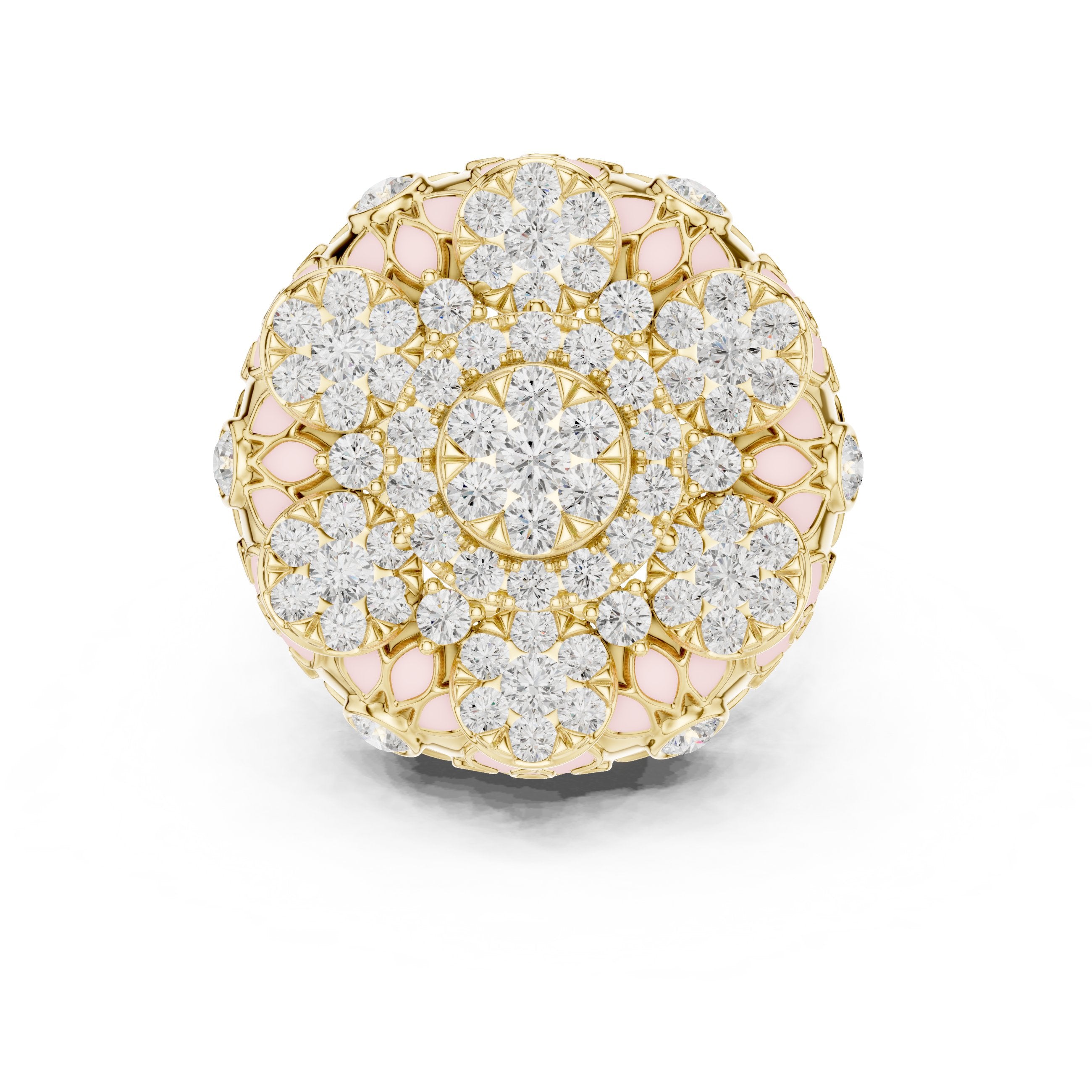 Round Diamond Multi-Floral Cluster Statement Engagement Ring in Yellow Gold - VYKA Diamonds