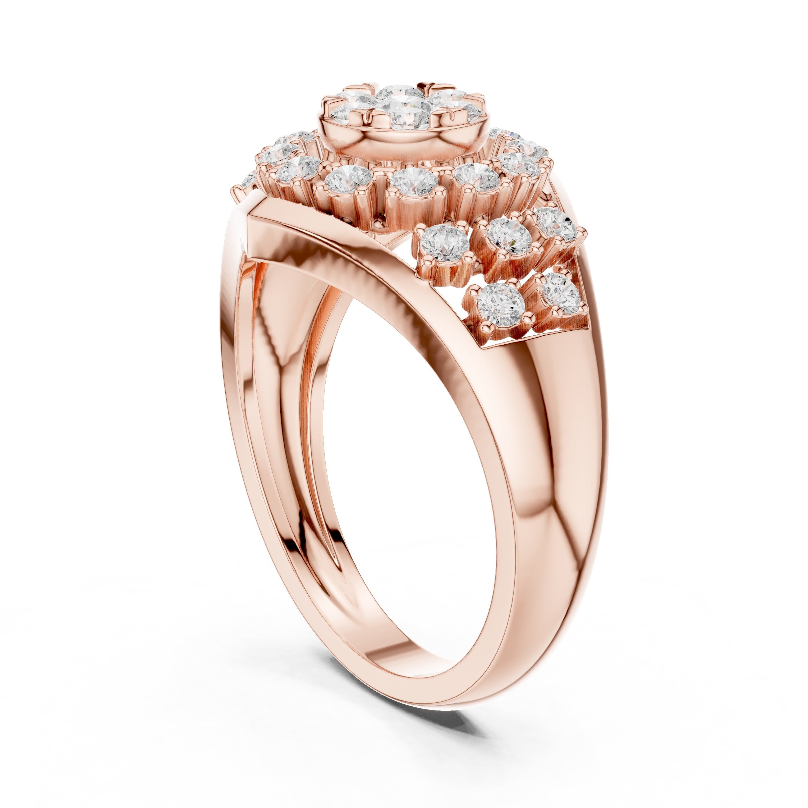Round Diamond Hexagonal Cluster Signet Engagement Ring in Rose Gold - VYKA Diamonds