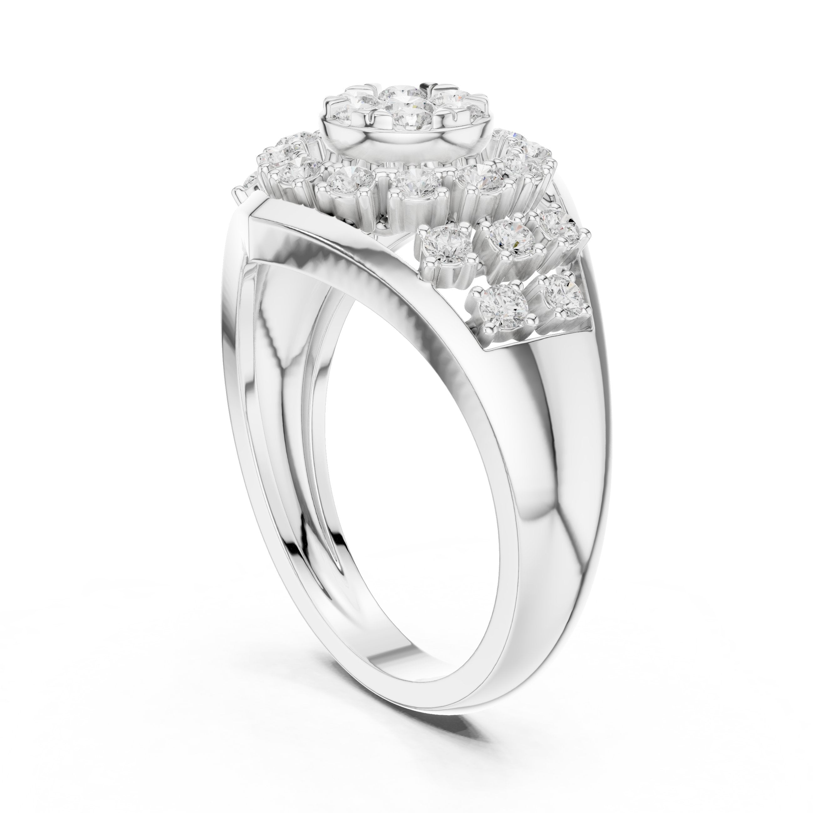 Round Diamond Hexagonal Cluster Signet Engagement Ring in White Gold - VYKA Diamonds