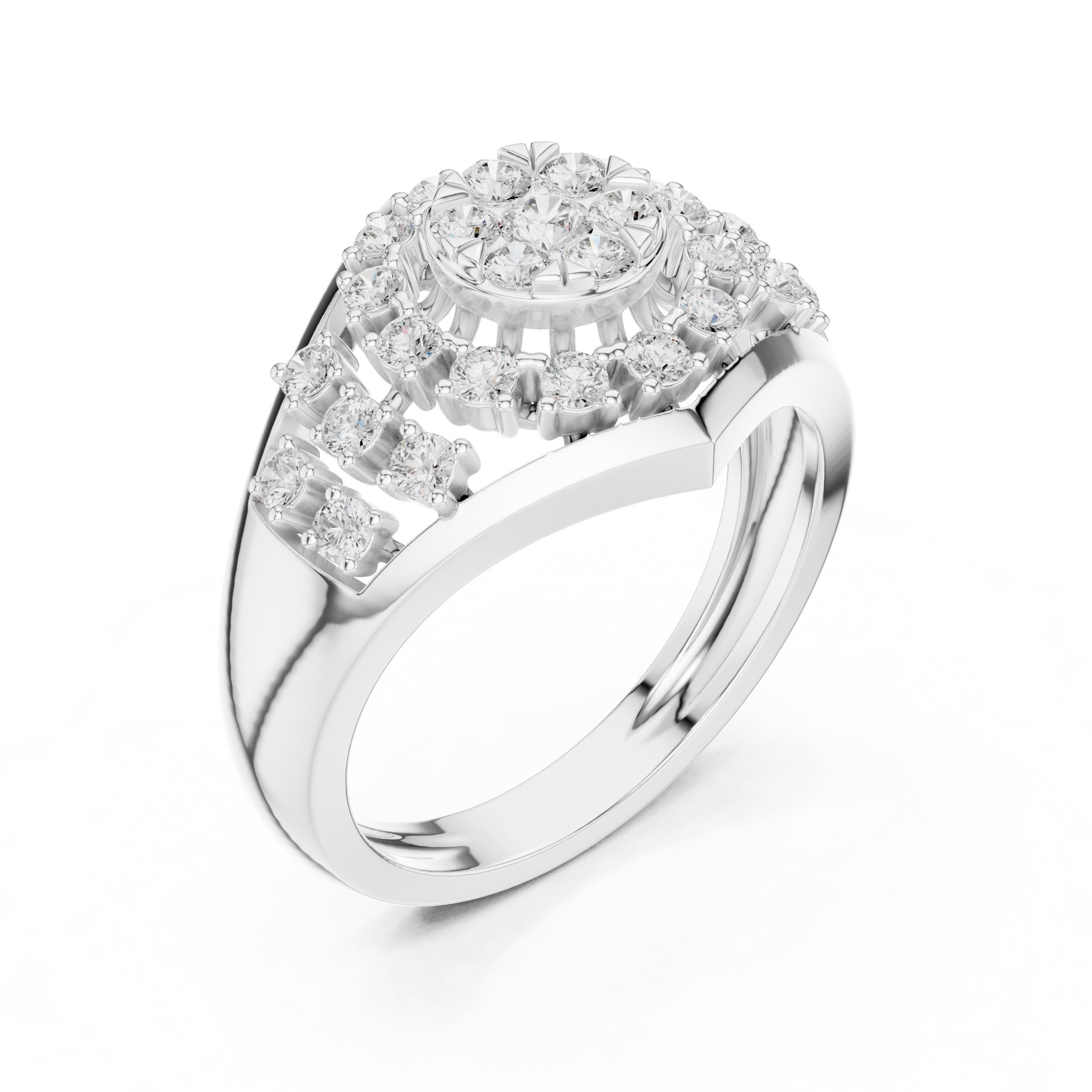 Round Diamond Hexagonal Cluster Signet Engagement Ring in White Gold - VYKA Diamonds