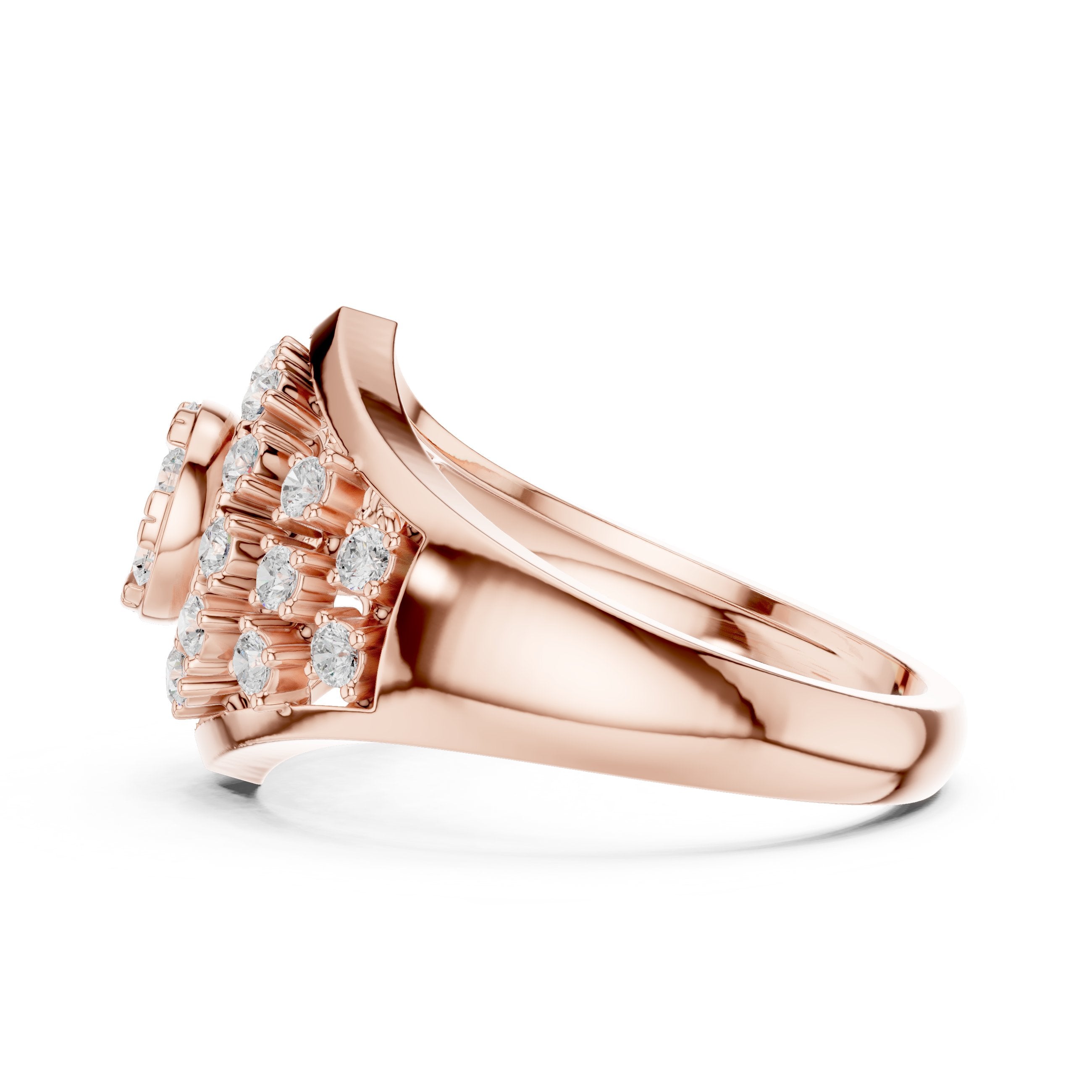 Round Diamond Hexagonal Cluster Signet Engagement Ring in Rose Gold - VYKA Diamonds